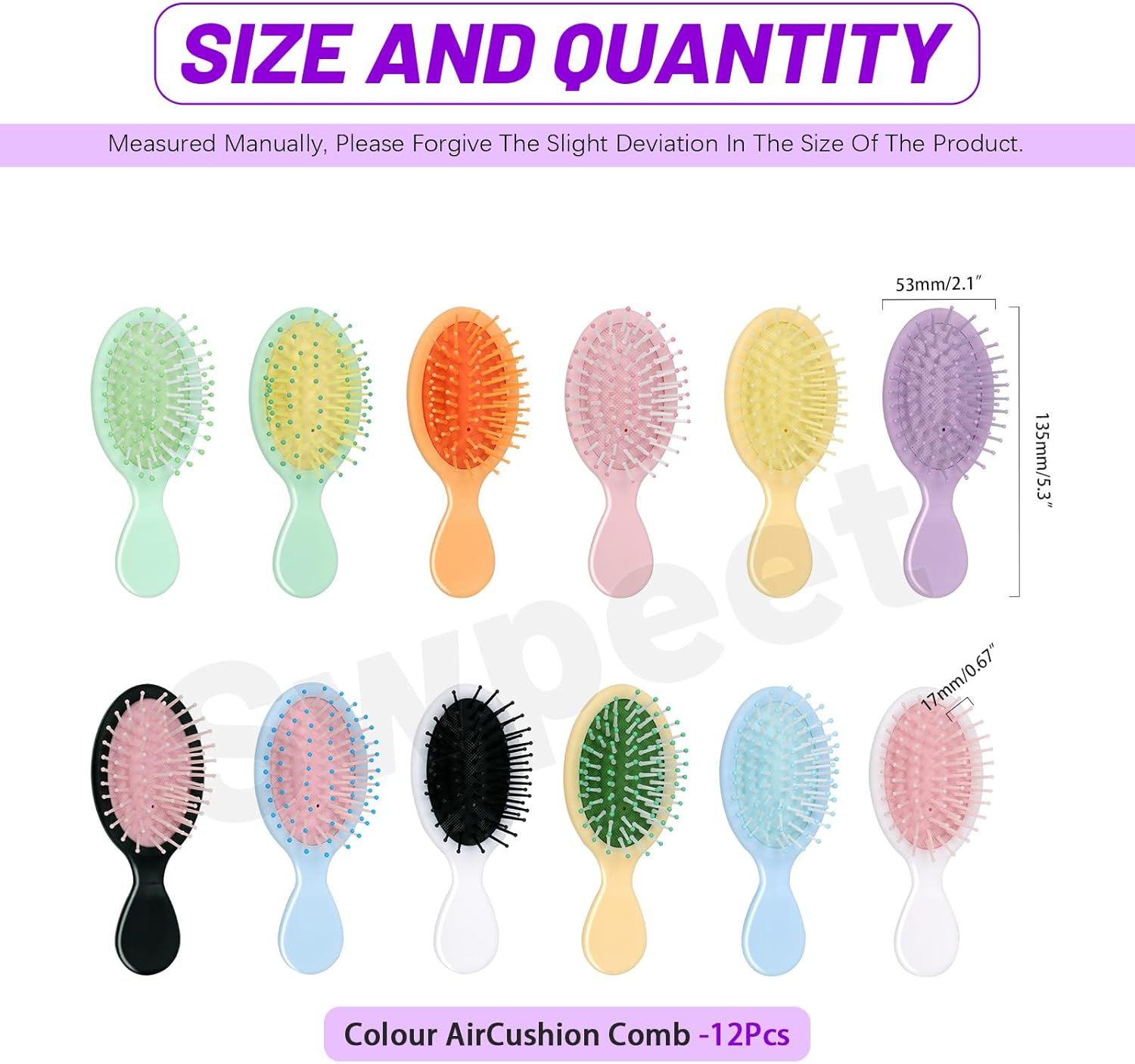 Swpeet 12Pcs Multicolor Mini Wet Hair Brush Assortment Kit, Travel Detangling Brush Small Paddle Hair Brush Pocket Travel Hair Brushs with Ease Knots Air Cushion Comb for All Hair Types image number 3