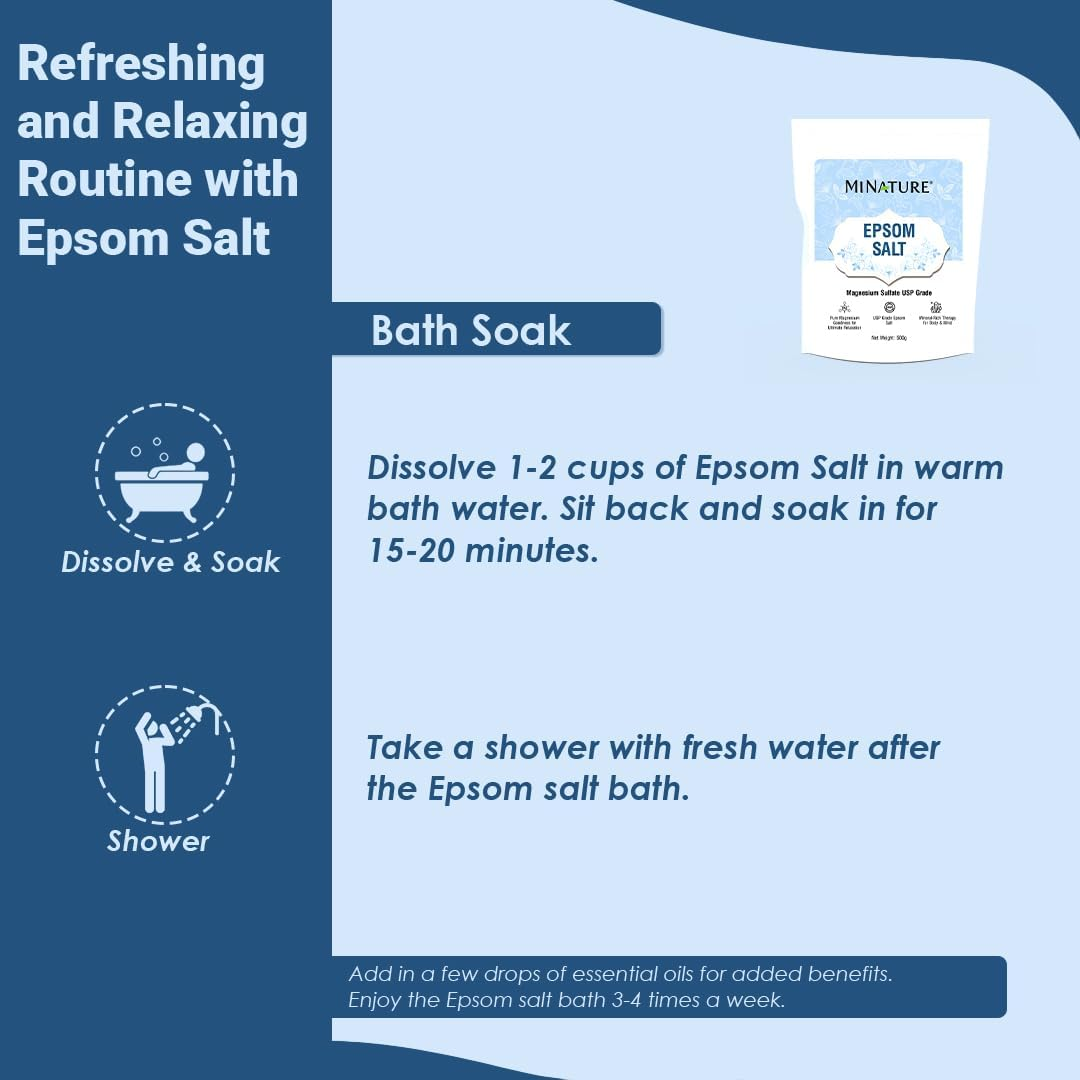 Mi Nature Premium Epsom Salt | USP Grade Magnesium Sulfate 500G (17.63Oz) | Pure Bath Soak |Multipurpose image number 2
