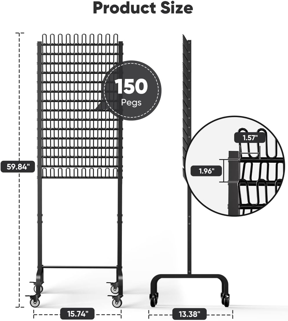 Tigerden 150 Pegs Braiding Hair Rack, Adjustable Hair Separator Stand with Wheels, Hair Extension Holder for Hair Stylists, Braiders, Home, Salon, Beauty School, Black image number 7