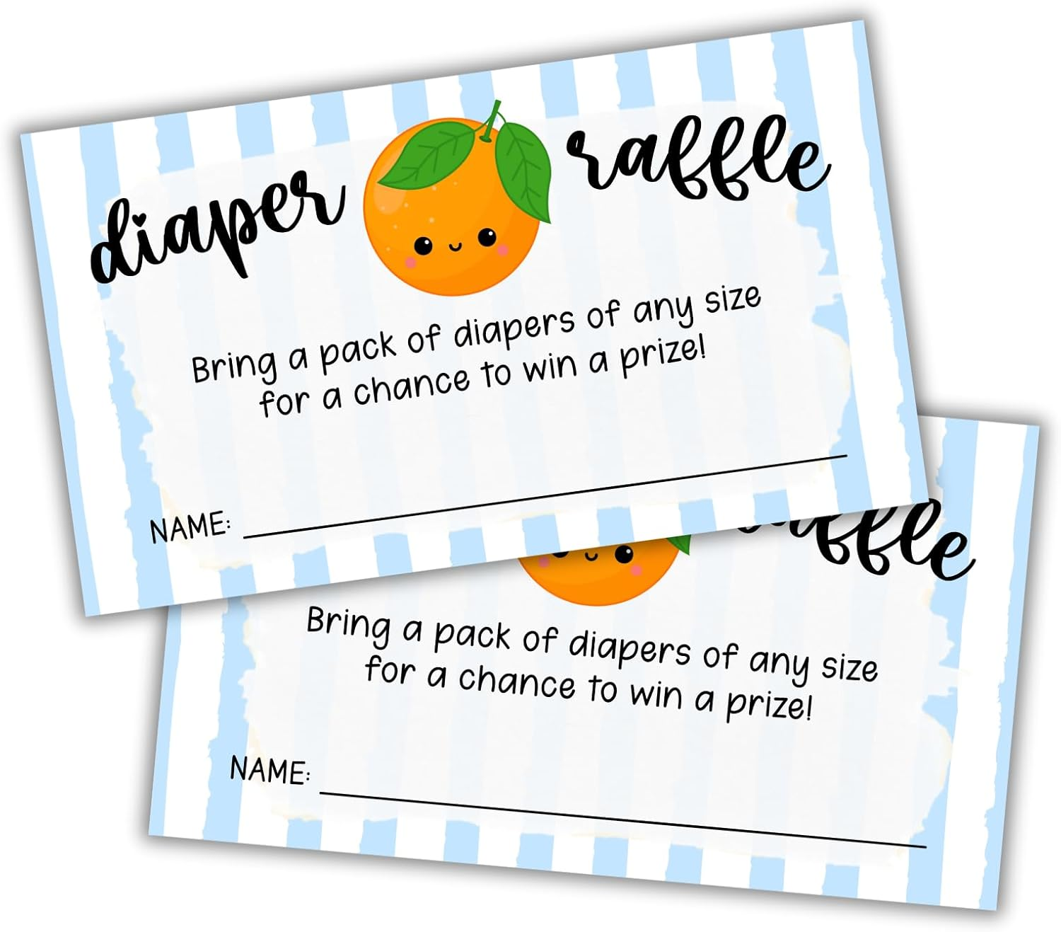 Little Cuties Oranges Diaper Raffle Tickets 50Pk 2X3.5&rdquo; Blue Stripes Books for Baby Sign Invitations Summer Matches Pop It When She Pops Inserts image number 2