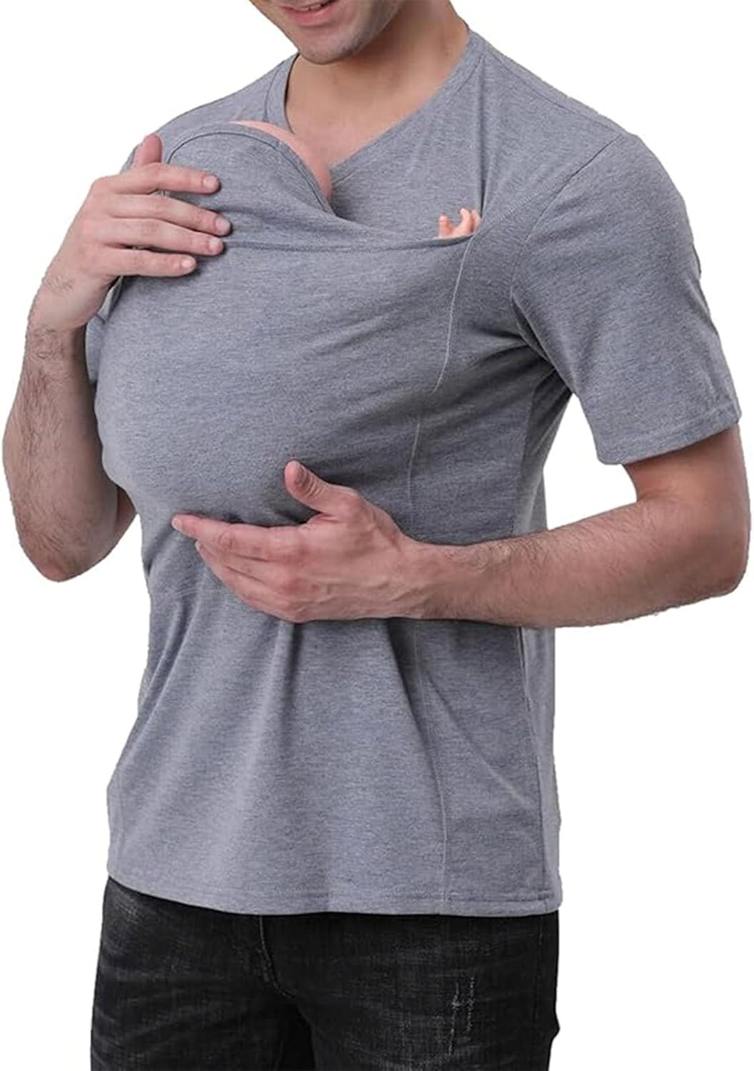 Kangaroo Shirt for Dad and Baby, 2025 New V Neck Mens and Women'S Kangaroo Baby Carrier Shirt