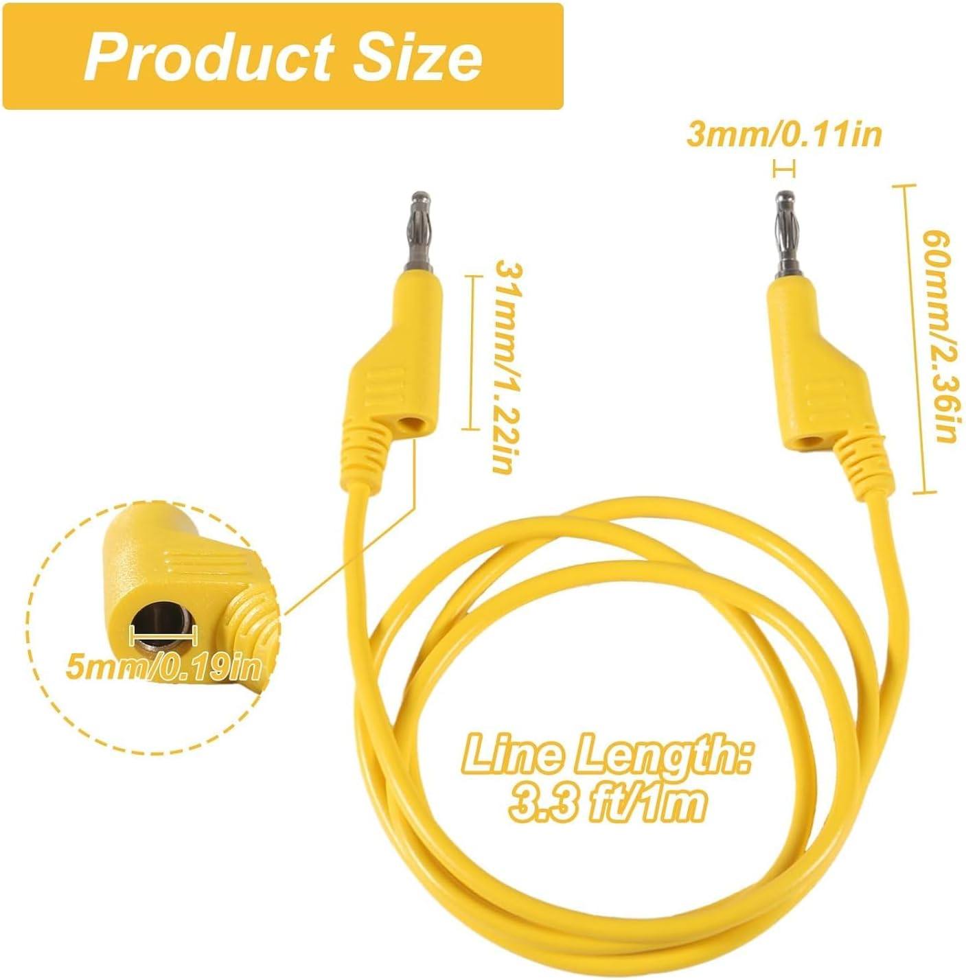 5Pcs Banana to Banana Plug Test Lead Set, 4Mm Stackable Banana Plug Test Lead for Multimeter, Flexible Electrical Test Wire 3.3Ft/1M 1000V 15A