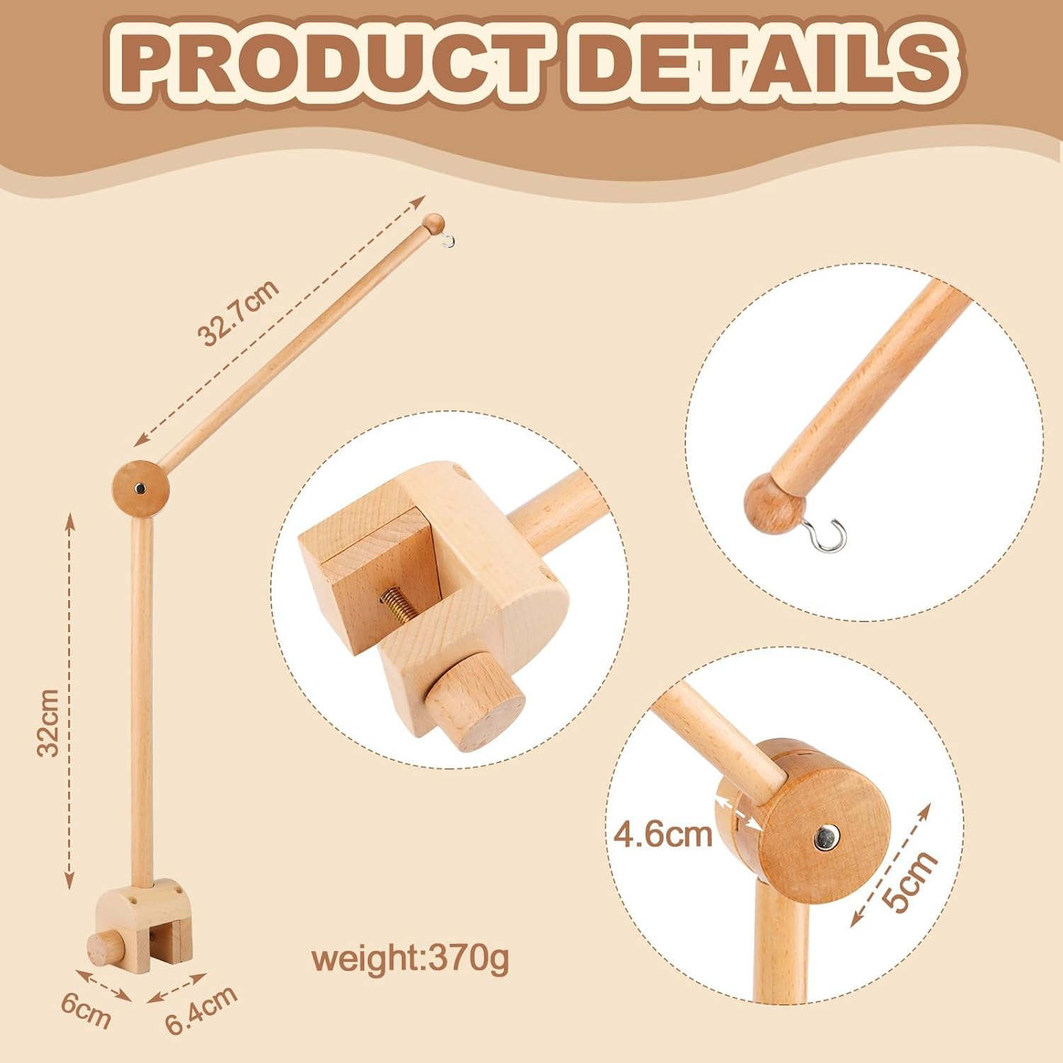 Wooden Crib Mobile Arm,Baby Cot Holder Height Adjustable for Nursery Decor for Nursery Mobiles,Mobile Holder for Hanging Cots and Changing Tables Mobiles Chimes Toys image number 5