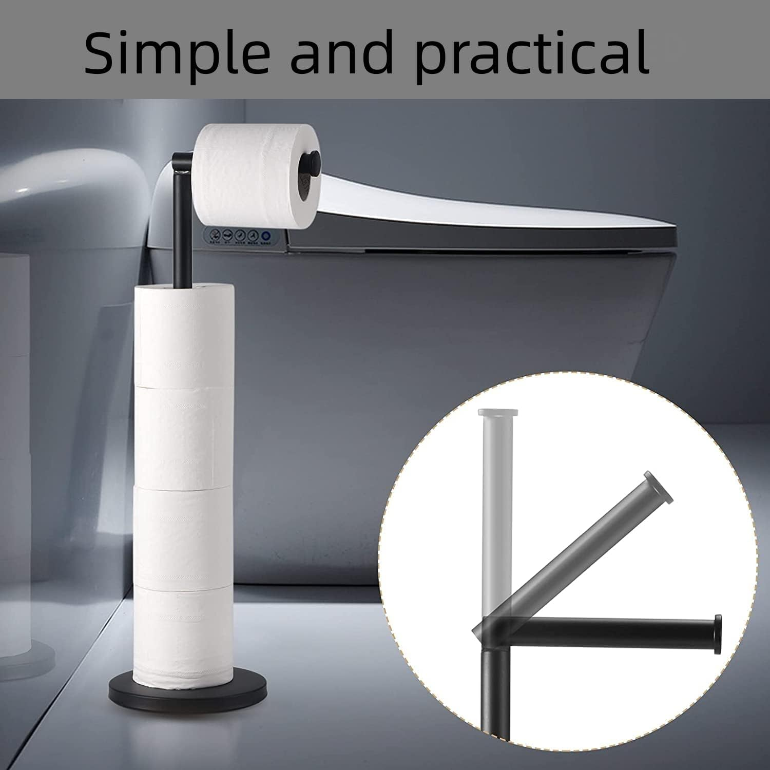 DAIYEE Toilet Paper Holder Stand, Free Standingtoilet Paper Holder Stainless Steel Rust Proof Tissue Roll Holder Floor Stand Storage for Bathroom（Black） - Silver01 image number 3
