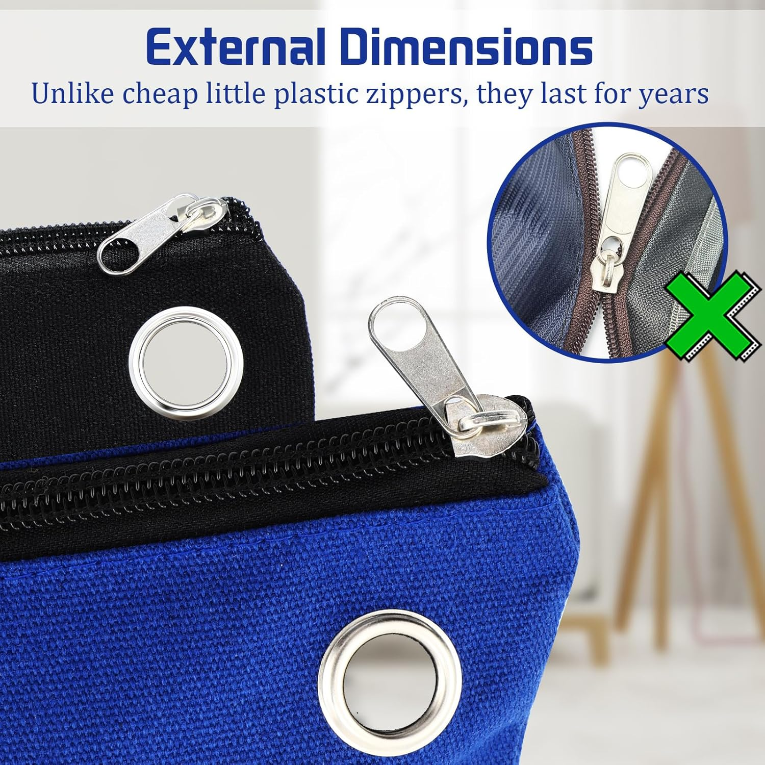 Humyoun 2 Pcs Interoffice Mailer Canvas Transit Sack Zipper Bag 18" X 14" Large Zipper Pouch with Grommet Interoffice Mail Bag (Black,Blue) - 2, Black, Blue image number 5