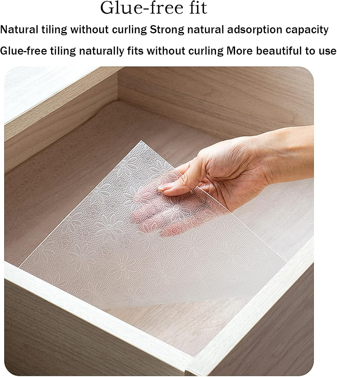 Shelf Liner Cabinet Liner, Non-Adhesive Drawer Liner, Washable 12Inchx 5M Waterproof Durable Non-Slip Shelf Liner for Kitchen, Drawers, Refrigerator (Clear/Flower) image number 5