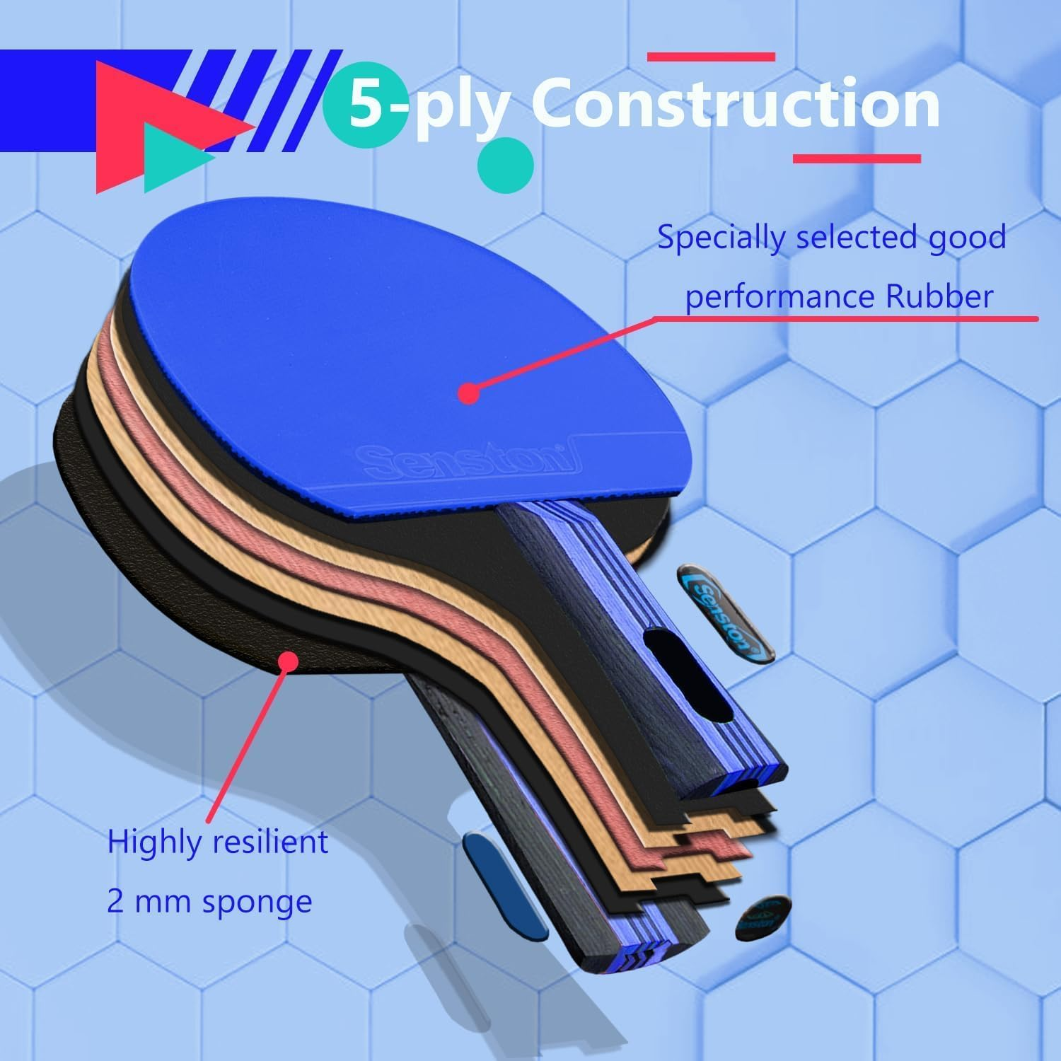 Senston Ping-Pong Paddle Table Tennis Paddle for Entertainment or Competition - Ping-Pong Racket with Advanced Speed, Control and Spin-Blue image number 4