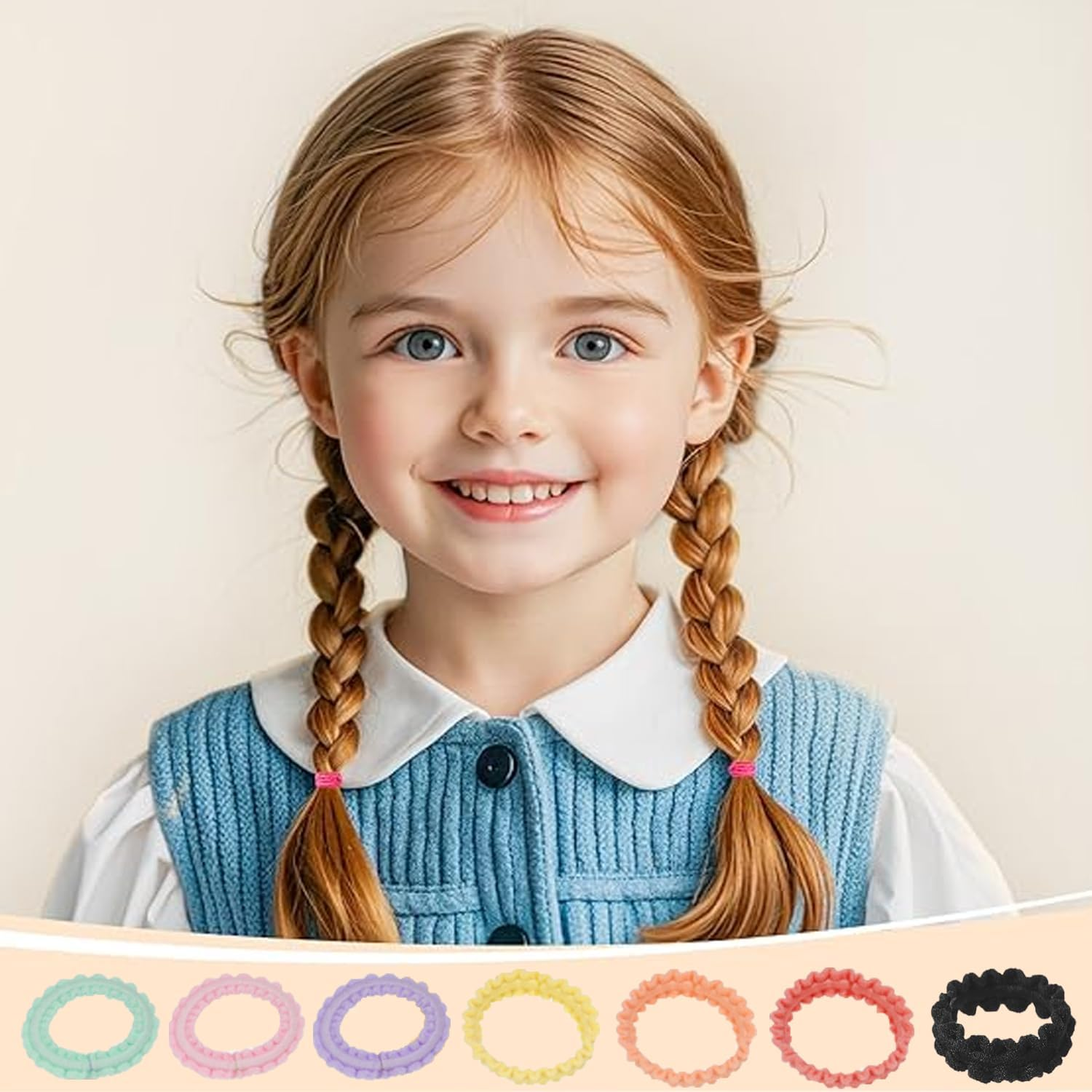 Hair Bobbles Girls, Suiyeejan Baby Elastic Hair Ties, Mini Seamless Hair Bands, Hair Band, Baby Multicoloured Soft Cable Scrunchie for Girls, Children, Toddlers (Black, Pack of 50) image number 2