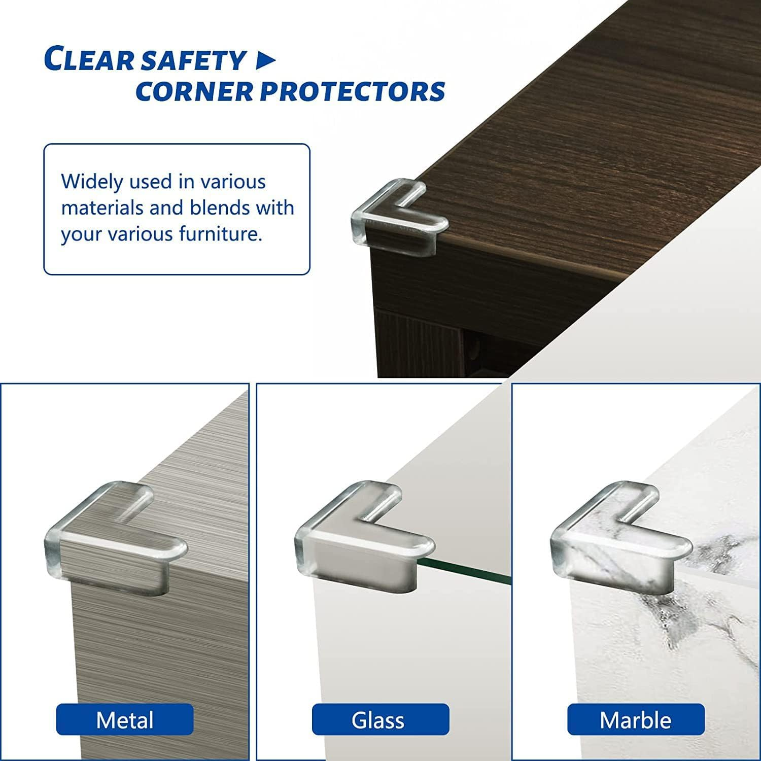 Furniture Corner Guard and Edge Safety Bumpers to Cover Sharp Furniture and Table Edges, Transparent 20 Pcs.(L Shape) image number 1