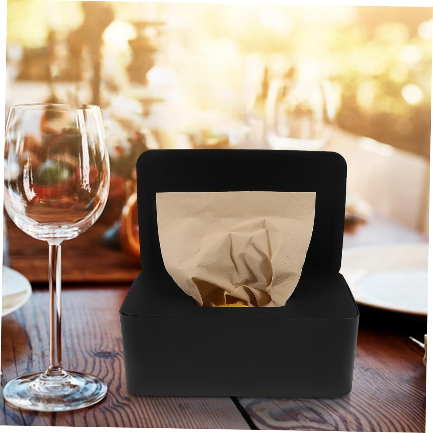 Wet Tissue Dispenser Black Plastic Wipes Storage Box Lid for Baby Diapers Office Car Bathroom Tissue Holder image number 5