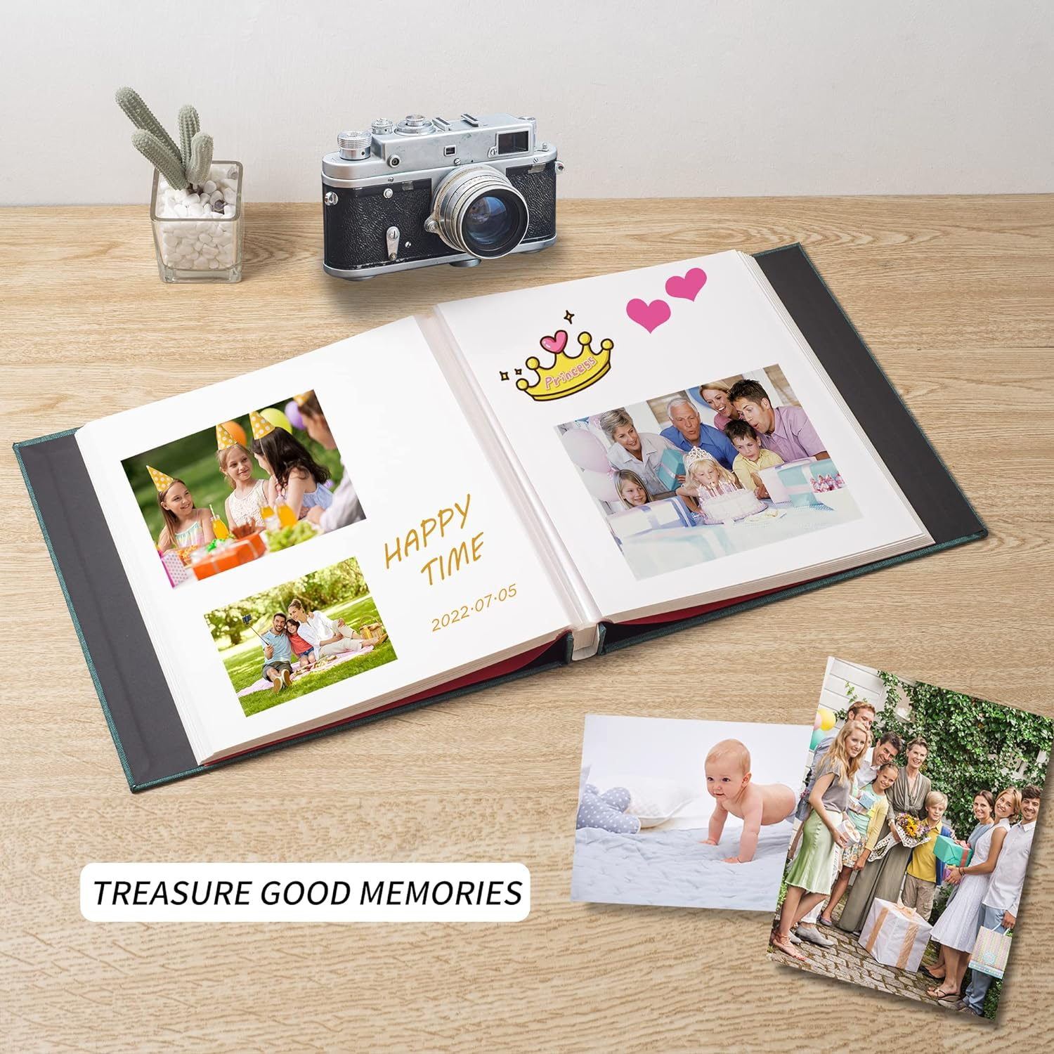 Photo Album - Self Adhesive Scrapbook with Magnetic Linen Cover, 30 Blank Pages for Family, Wedding, Birthday, Christmas, Anniversary (Dark Green)