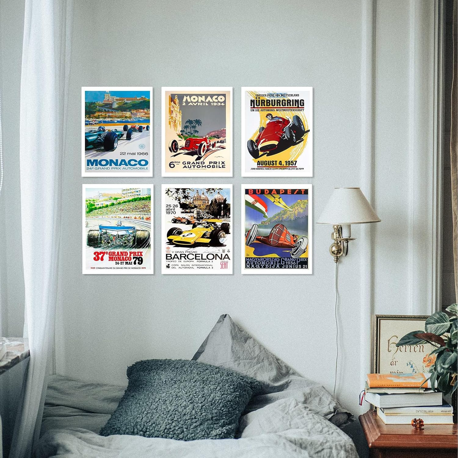 ZIENVE Formula Racing Posters Wall Art Prints, Set of 6 Vintage F1 Car Racing Pictures Canvas Wall Art Room Bedroom Decor, 20 X 25Cm Unframed image number 1