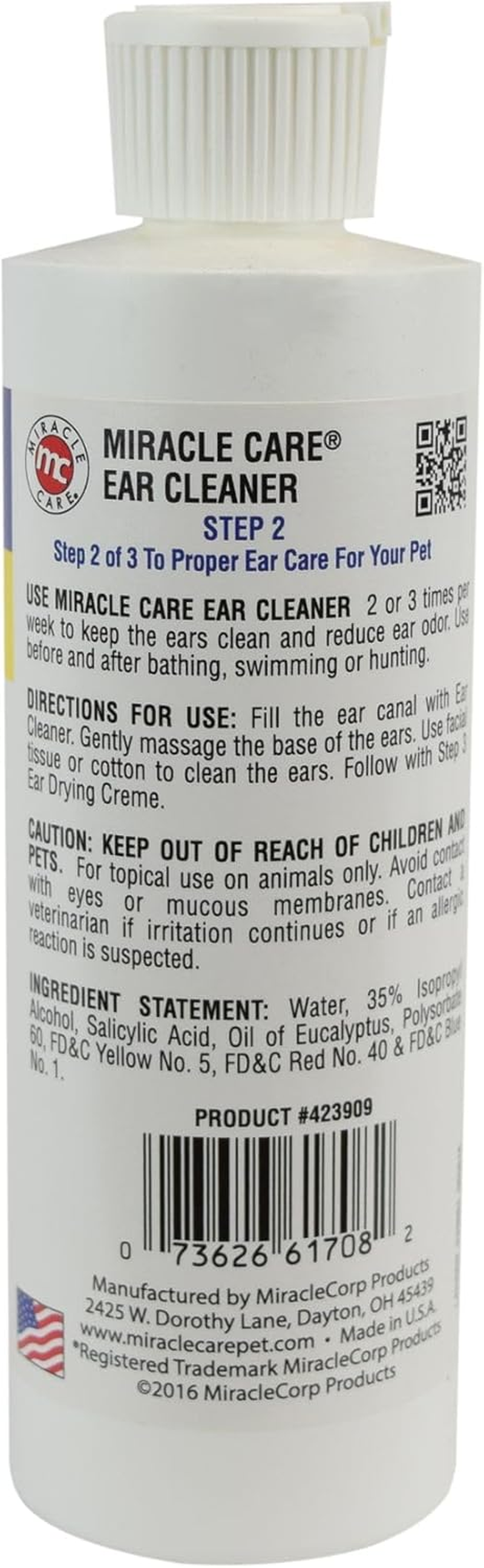 Miracle Care Ear Cleaner for Dogs and Cats, 8 Ounce, Reduces Ear Odor and Waxy Build Up, Gentle and Non Staining - 12 G (Pack Of 1) image number 2