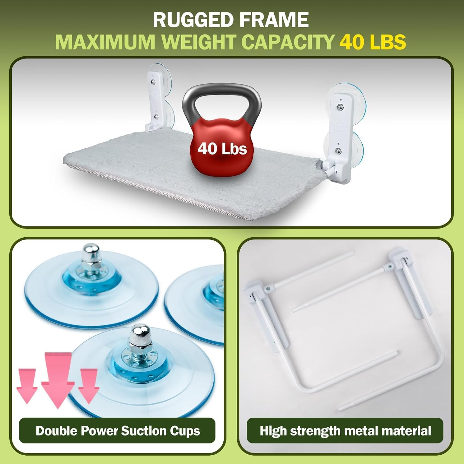 CYBERNOVA Foldable Cat Window Perch, Cat Hammock,Cat Window Bed for Indoor,Robust and Stable Cat Window Hammock with 4 Strong Suction Cups, Sturdy Metal Frame Cat Still Bed for Cats (Gray) image number 3