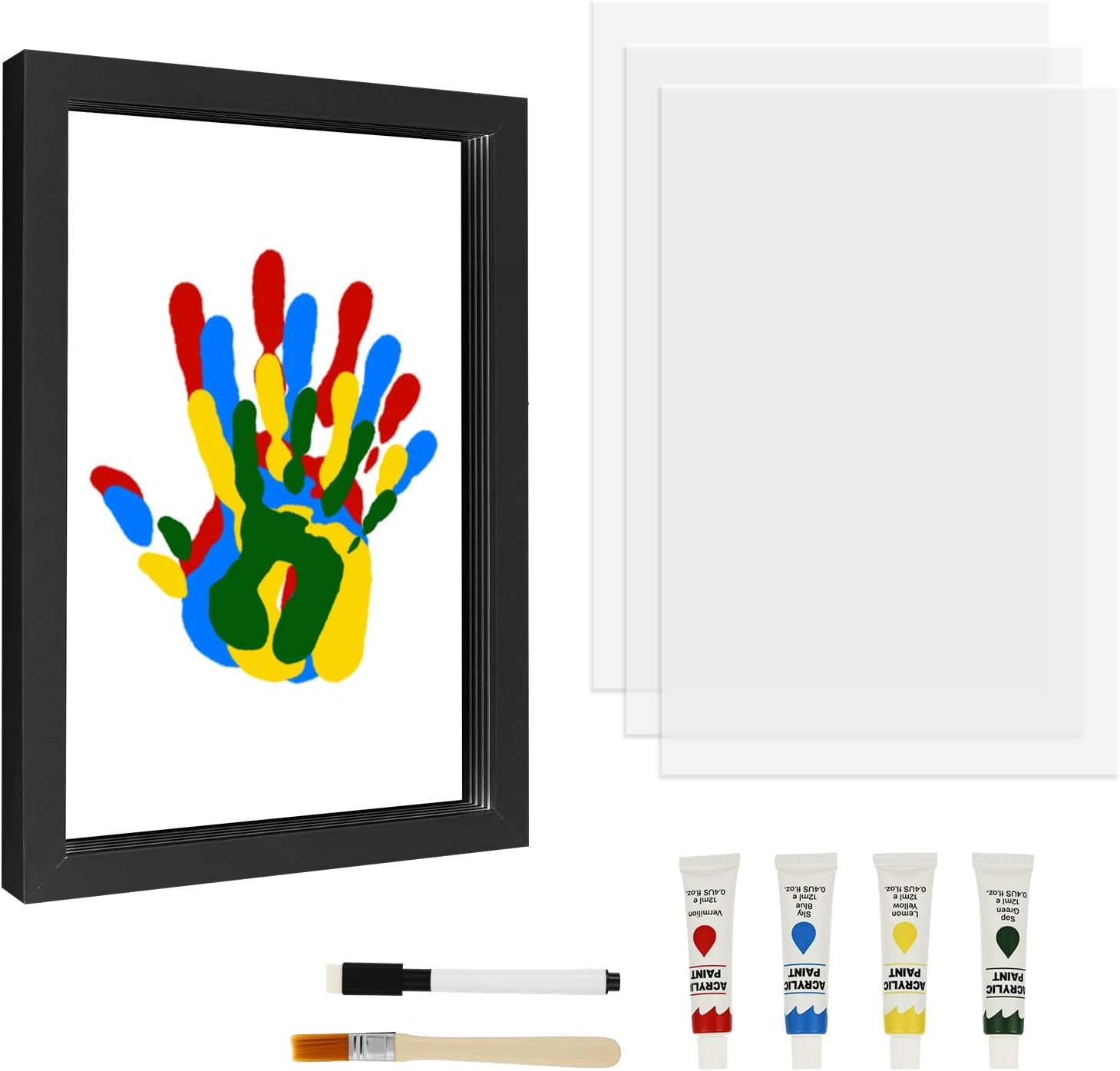 Family Handprint Kit Hands on Skill Keepsake Wooden Frame Parent Child Interaction Handprint Baby Set DIY Baby Hand and Footprint Keepsake for New Parents Newborn Home Safe Paint(Black)