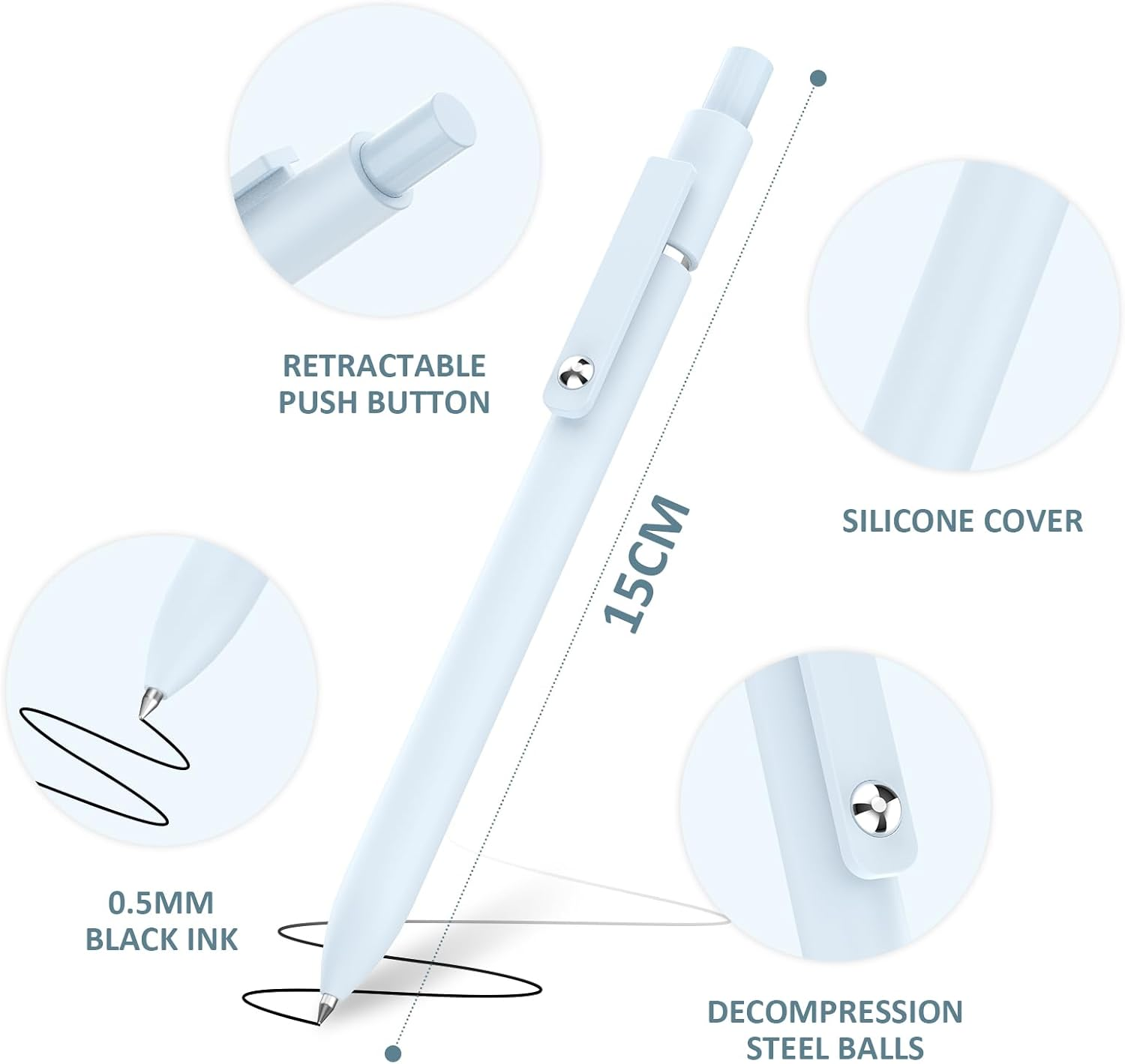 KIKISML Gel Pens, Gel Ink Rollerball Pen 5 Packs 0.5Mm Black Ink Pens Fine Point Smooth Writing Push Button Durable Clip Quick Dry for Office School Home Women Men Writing Diary Drawing Sketching