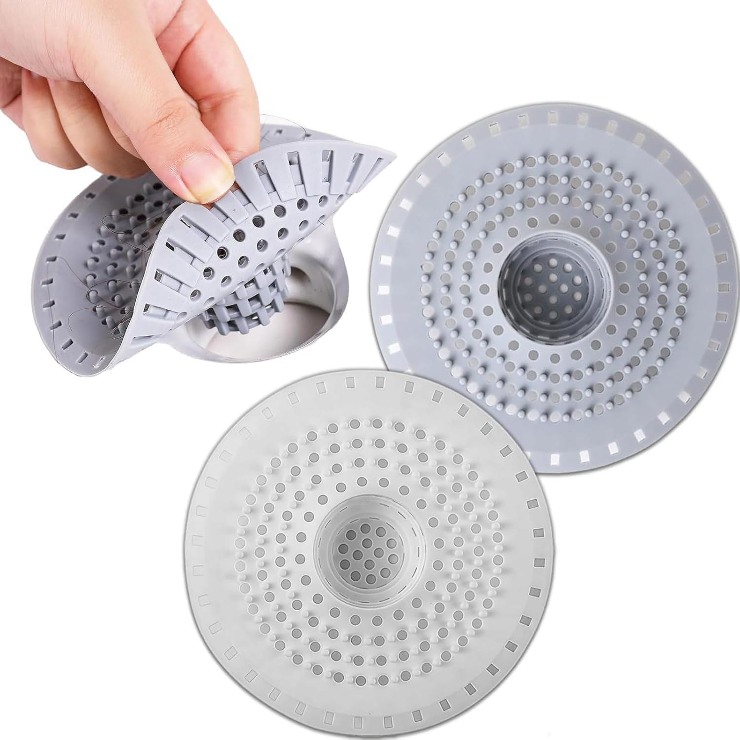 Shower Drain Hair Catcher, 2 Pack White and Grey, Hair Catcher for Shower Drain, Bath Tub Drain Protector, Prevents Hair Clogs, Easy to Clean image number 6