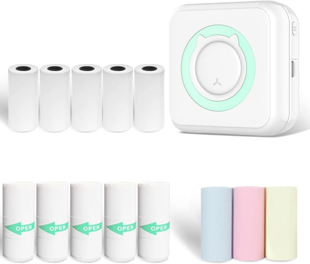 Mini Sticker Printer, Mini Thermal Printer, Mini Pocket Printer for Customized, Portable Printer for Phone, Pocket Label Printer for Memo Note (8Pcs Print Paper+5Pcs Sticker) image number 1