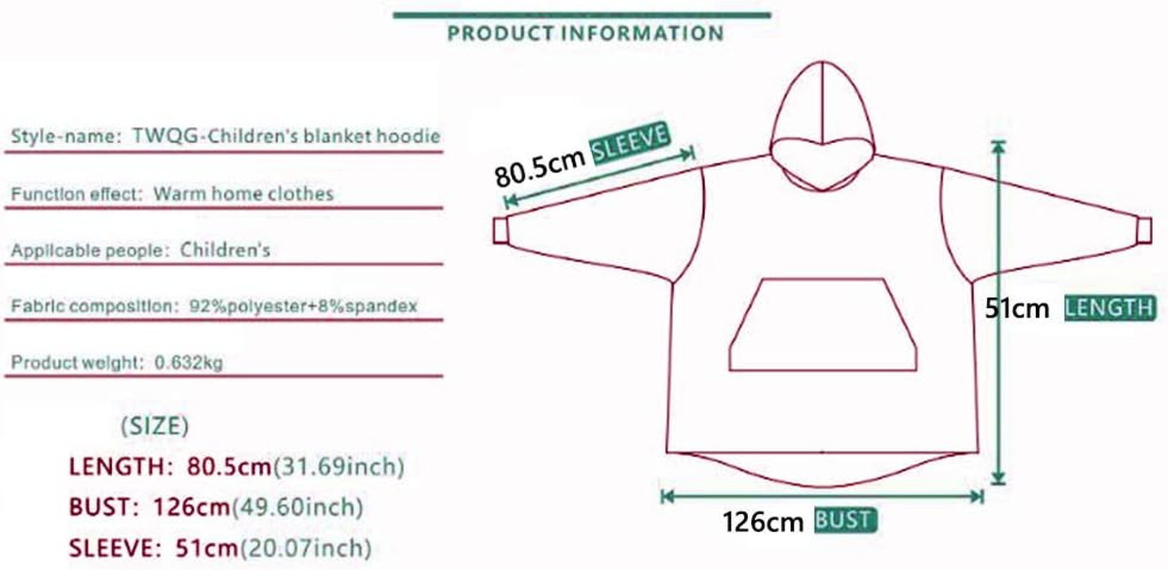 Kids Oversized Blanket Hoodie, Fluffy Sherpa Fuzzy Fleece Comfy Giant Hooded Sweatshirt for Children Teens image number 2