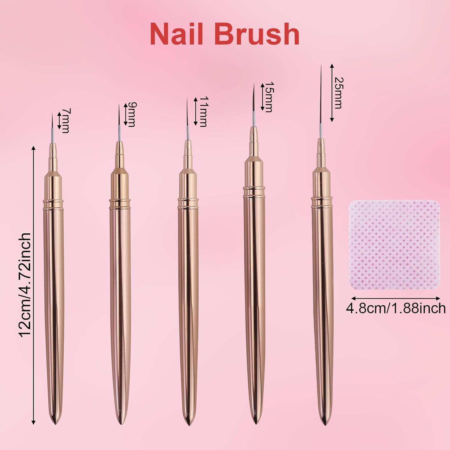 5Pcs Nail Art Liner Brushes,Nail Art Tools,Painting Nail Art Brushes for Long Lines, Details, Fine Drawing Nail Dotting Drawing Tool Set 7Mm/9Mm/11Mm/15Mm/25Mm(Gold) image number 6