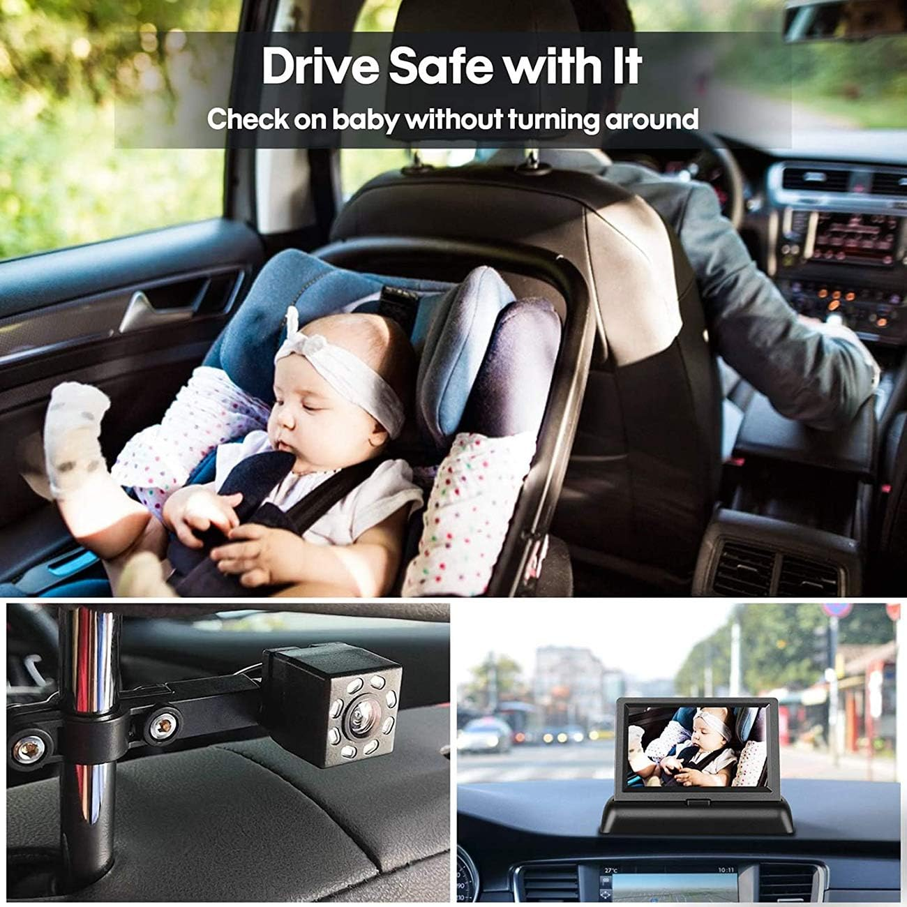 Tootoo LED Night Vision Car Seat Camera Baby Monitor W/ 4.3 Inch Folding Display Screen image number 1