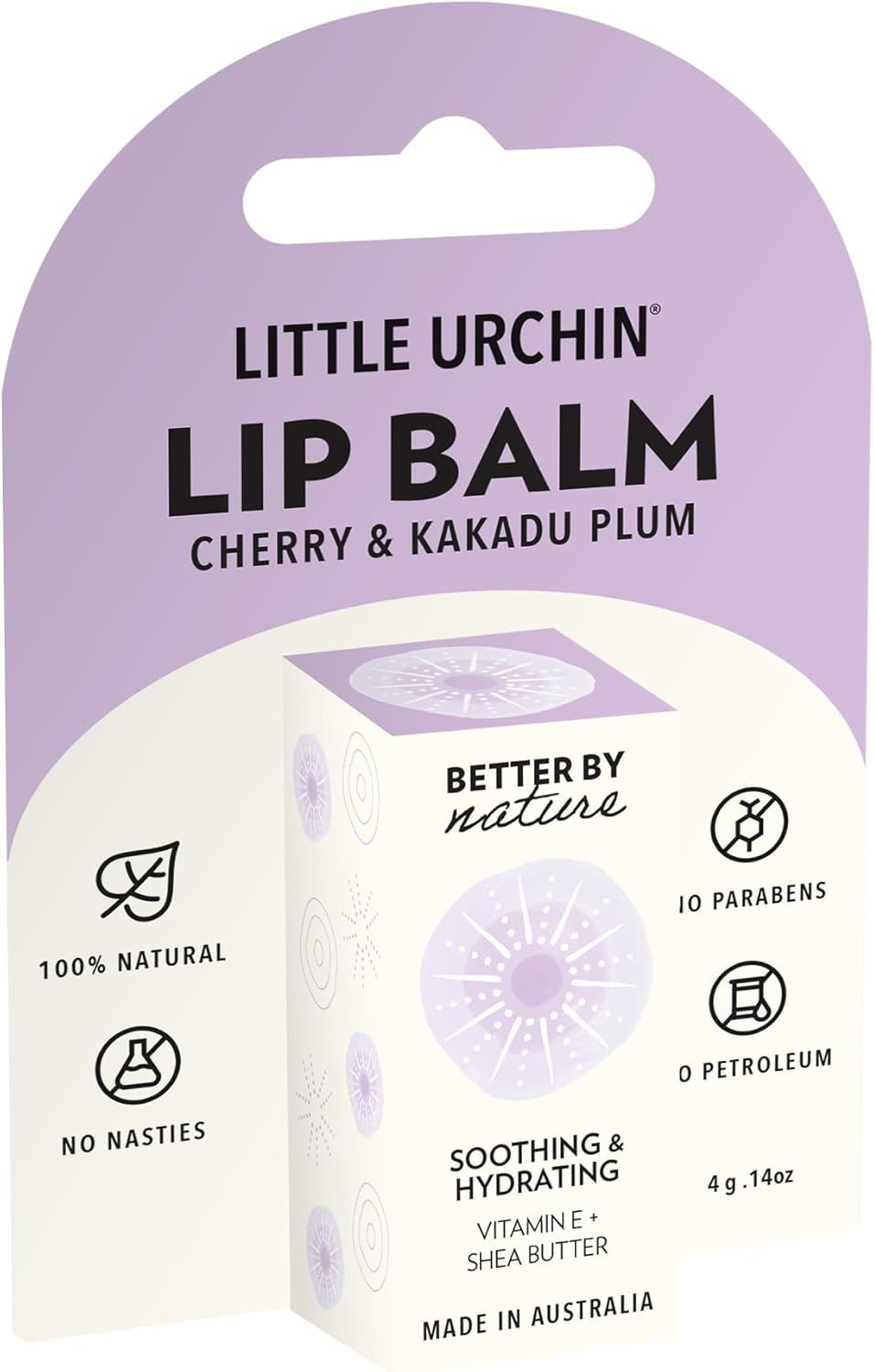 LITTLE URCHIN 100% Natural Lip Balm Cherry & Kakadu Plum 4G &ndash; Lip Care with Beeswax, Coconut Oil, Shea Butter & Vitamin E &ndash; Ultra-Hydrating & Nourishing Lip Moisturiser | Australian Made image number 4