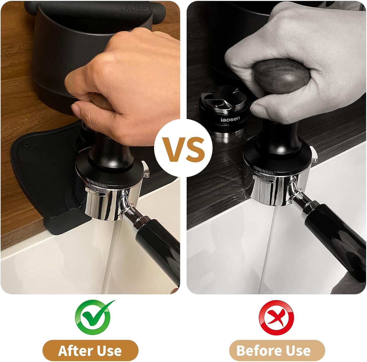 IAOSEN XXL Large Capacity Design Espresso Knock Box Tamping Mat Espresso Machine Accessories Set of 2 with Removable Knock Bar and Anti-Slip Base for Home Office Barista Tools for Bar Shop image number 2