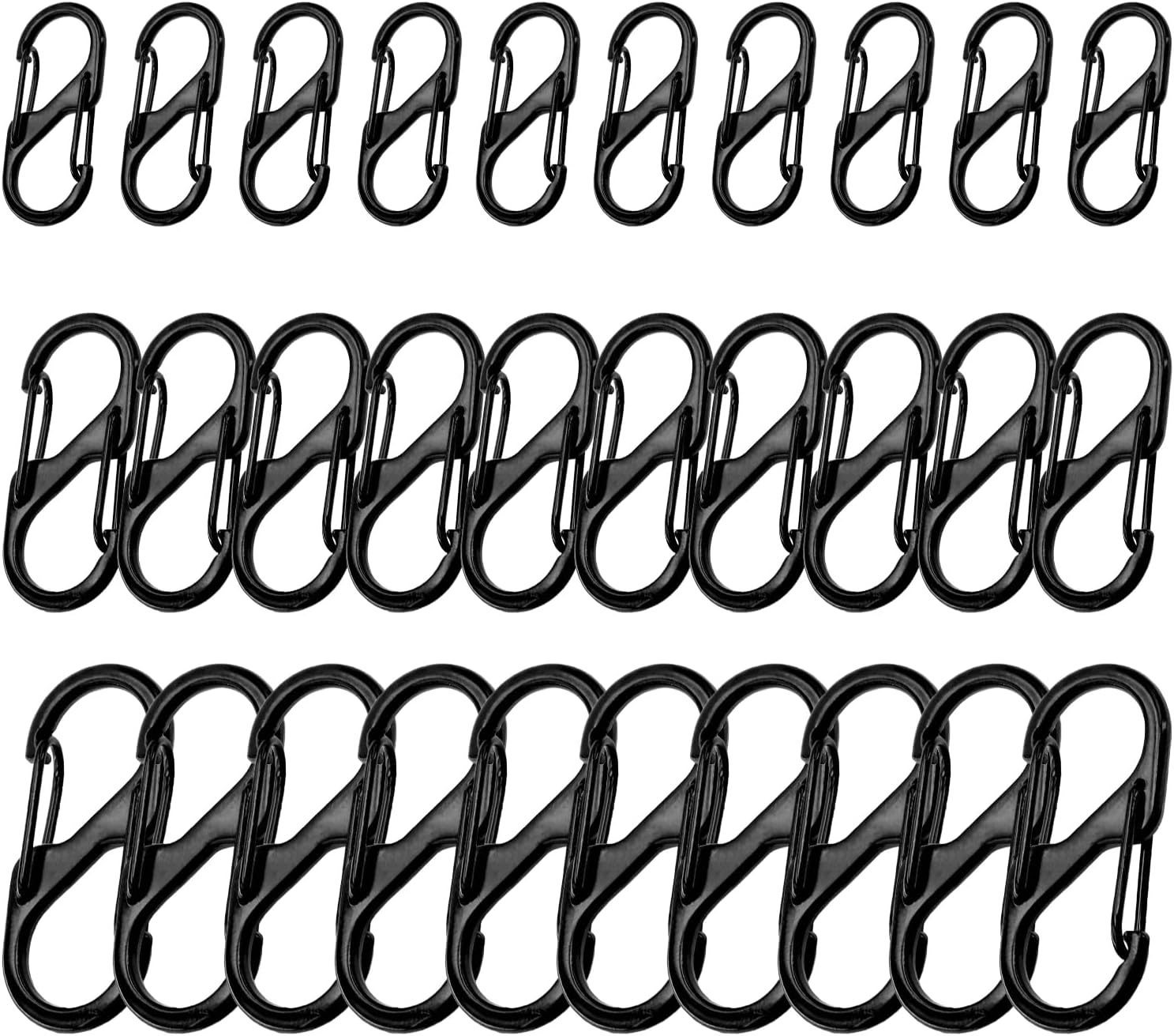 Anti-Theft Zipper Clips Set, 30Pcs Dual S Shaped Carabiner Clips for Luggage and Backpacks, 3 Sizes Pull Replacements, Black Lock Clip Theft Deterrent image number 2