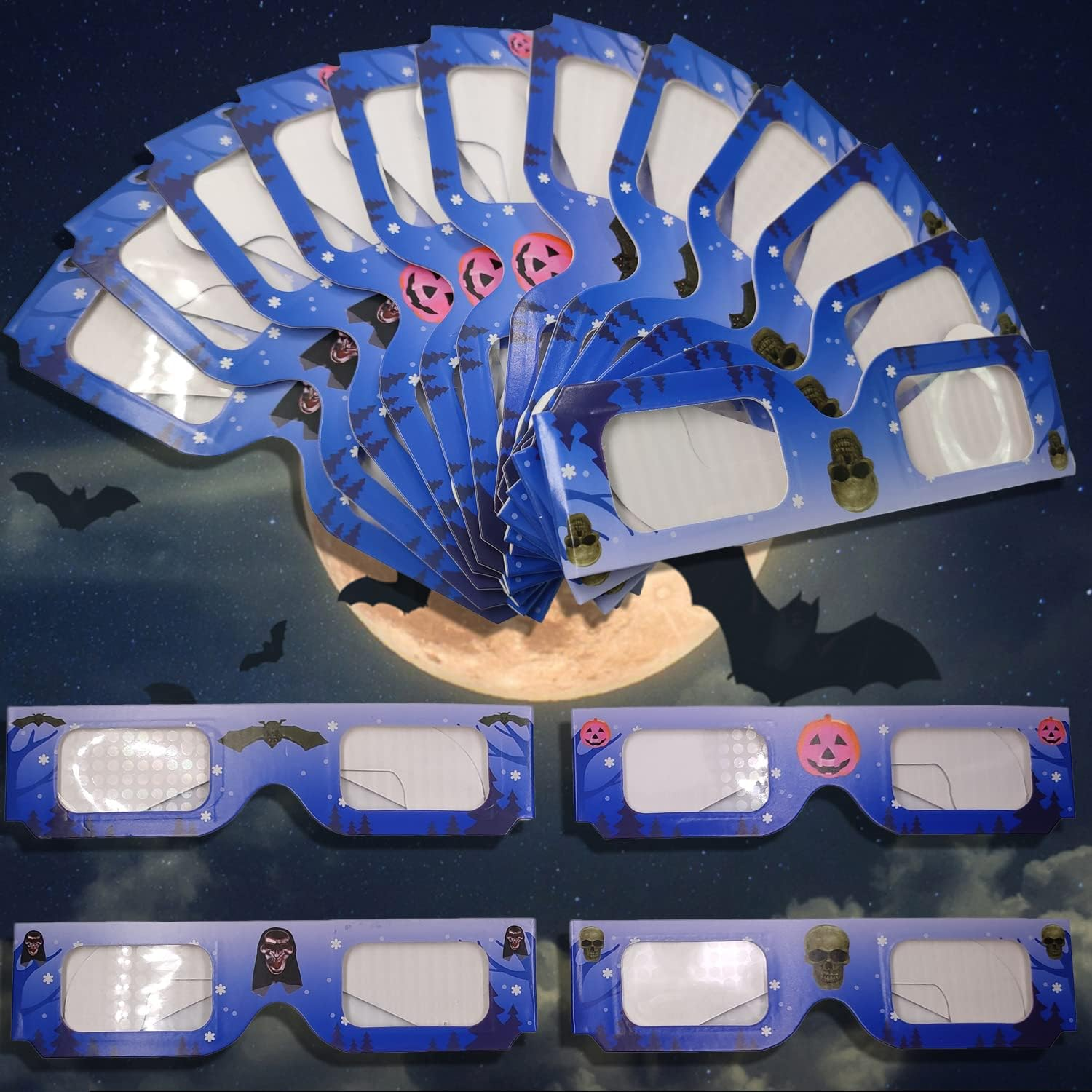 3D Halloween Glasses-12 Pack Holiday Specs Hologram Holiday Images Turn Holiday Lights into Magical Images -Pumpkins, Skeletons, Bats,Witches (12 Pairs) image number 4