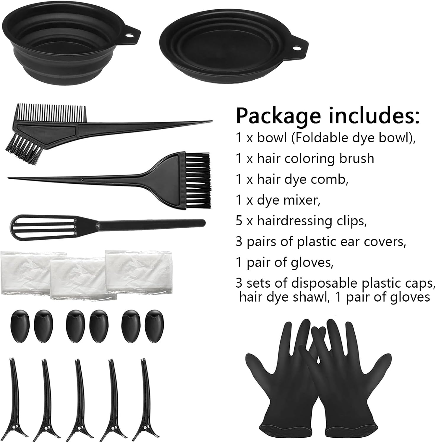 29 Pcs Hair Dye Bowl and Brush Kit, DIY Beauty Salon Hair Bleaching Tools Kit, Tint Bowl and Brush Set for Ear Cover, Shawl, Gloves, Hairdressing Clips, Highlighting Comb image number 5