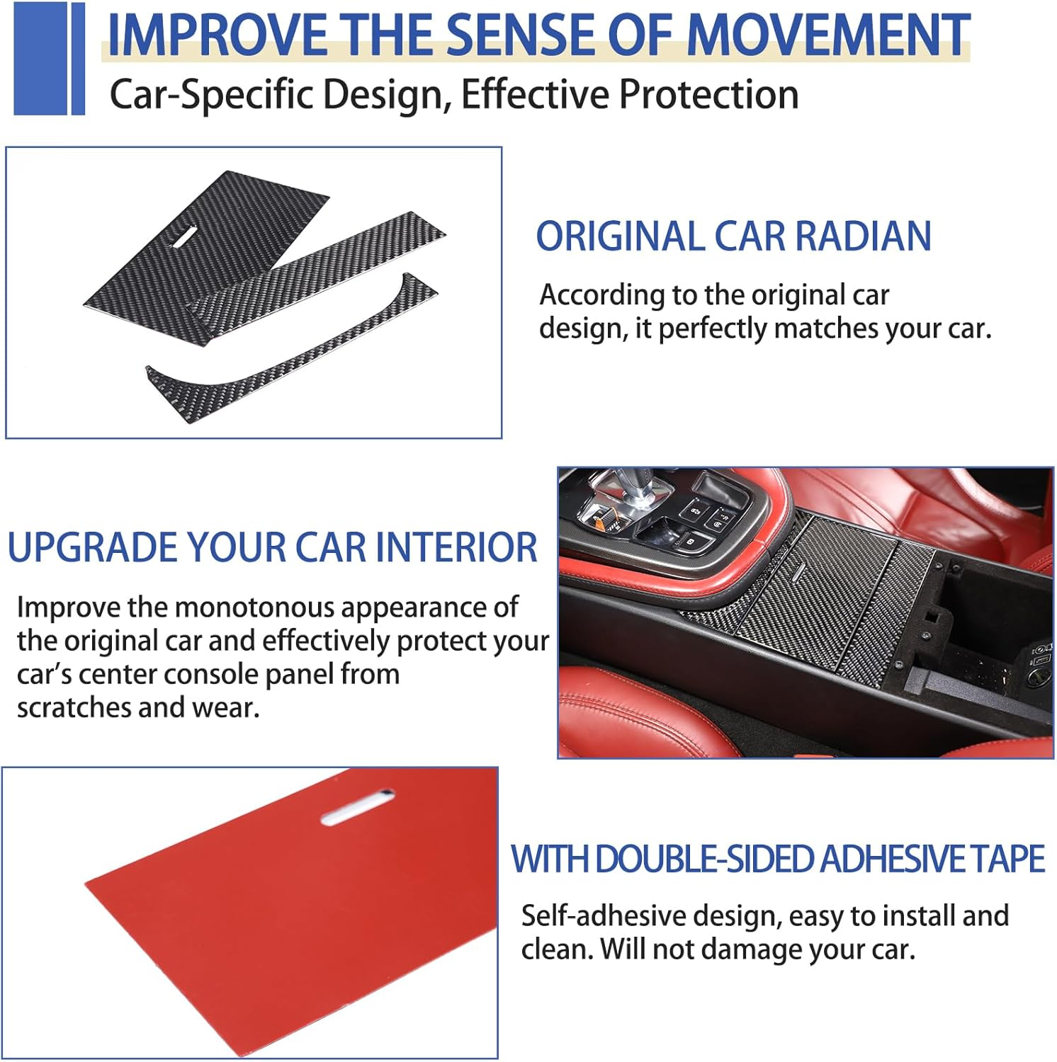 Daeiclru Real Carbon Fiber Car Central Control Storage Box Panel Sticker Compatible with Jaguar F-Type 2013-2022, Interior Center Console Panel Decorative Trim Accessories, 3PCS (Black) image number 3