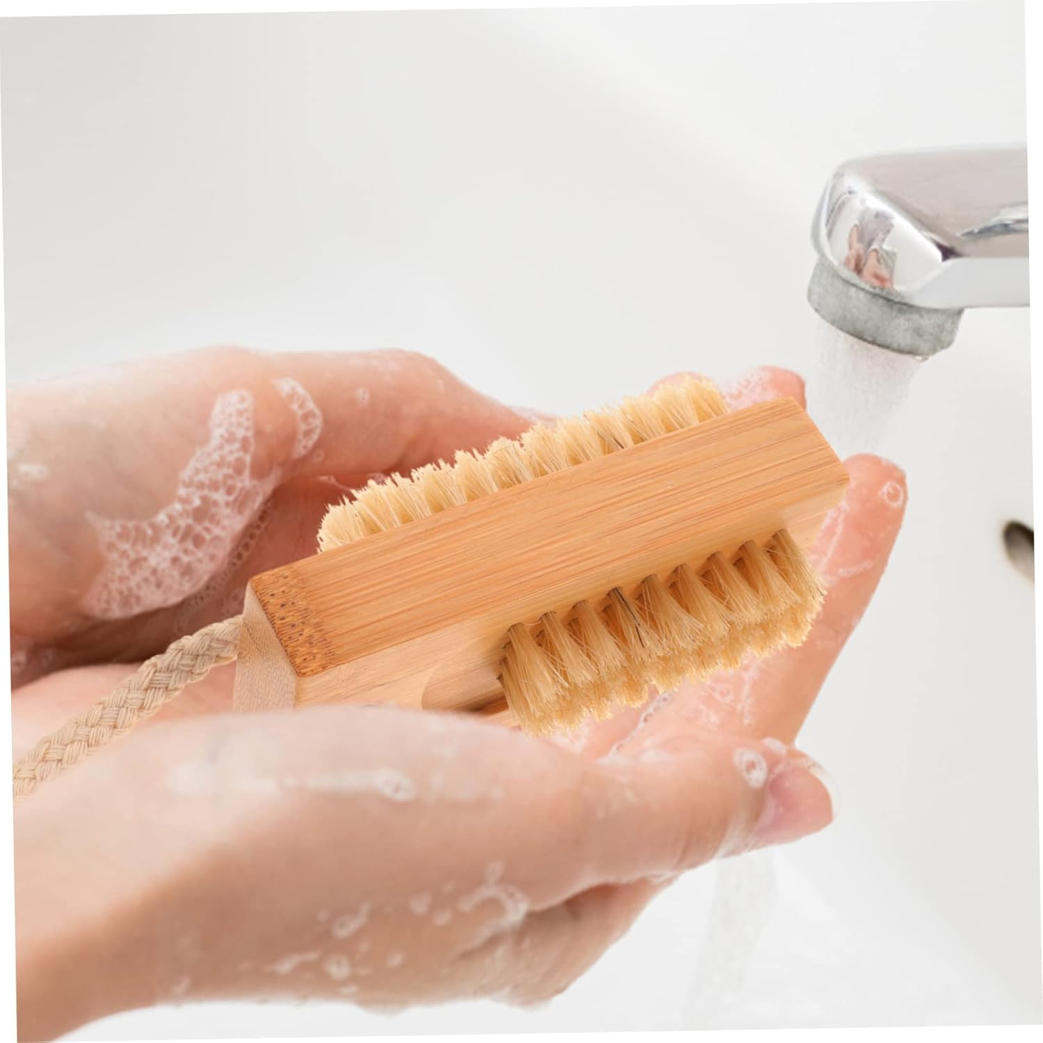 MUCKLILY 2Pcs Bamboo Nail Brush Professional Double Sided Nail Cleaners Gently Remove Debris and Dead Skin image number 3