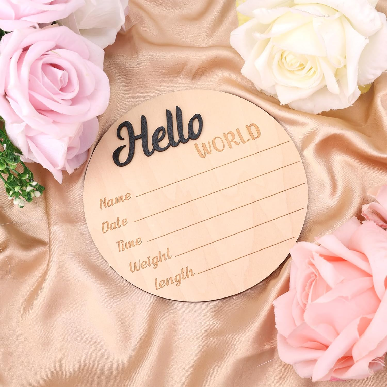 Baby Announcement Sign, Wooden Hello World Newborn Welcome Sign Baby Name Plaque Birth Announcement Sign for Photo Props Baby Shower Hospital Nursery image number 6