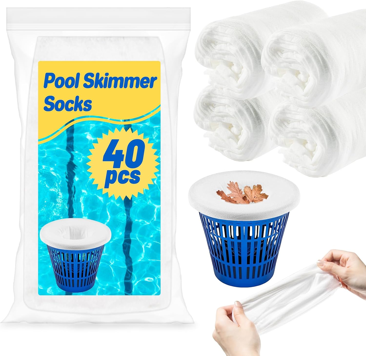 Sukh Pool Skimmer Socks Filte - 50PCS Pool Socks Skimmer Cleaning Filter Cleans Debris,Leaves for In-Ground,Above Ground Pools image number 4