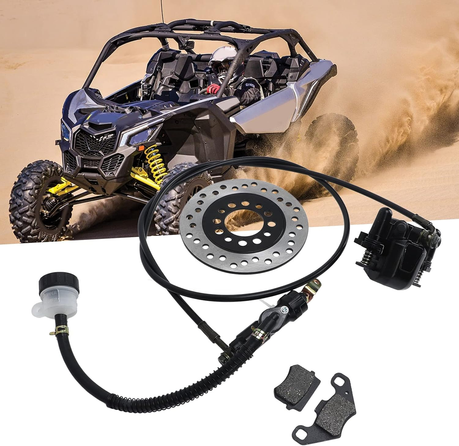 Go Kart Hydraulic Rear Disc Brake Caliper System, Go Kart Brake Kit for Dirt Bike Quad ATV Go Kart, Go Kart Brakes, Includes Brake Pads, Brakes, image number 1