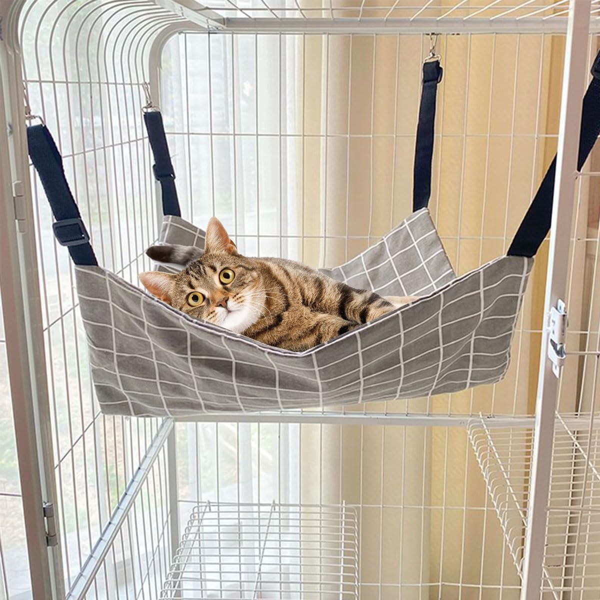 Cat Hammock, Pet Cage Hammock, Pet Hammock, Cat Swing, with Adjustable Straps, Suitable for Pets Weighing No More than 9 Kg (57 X 47 Cm) image number 1