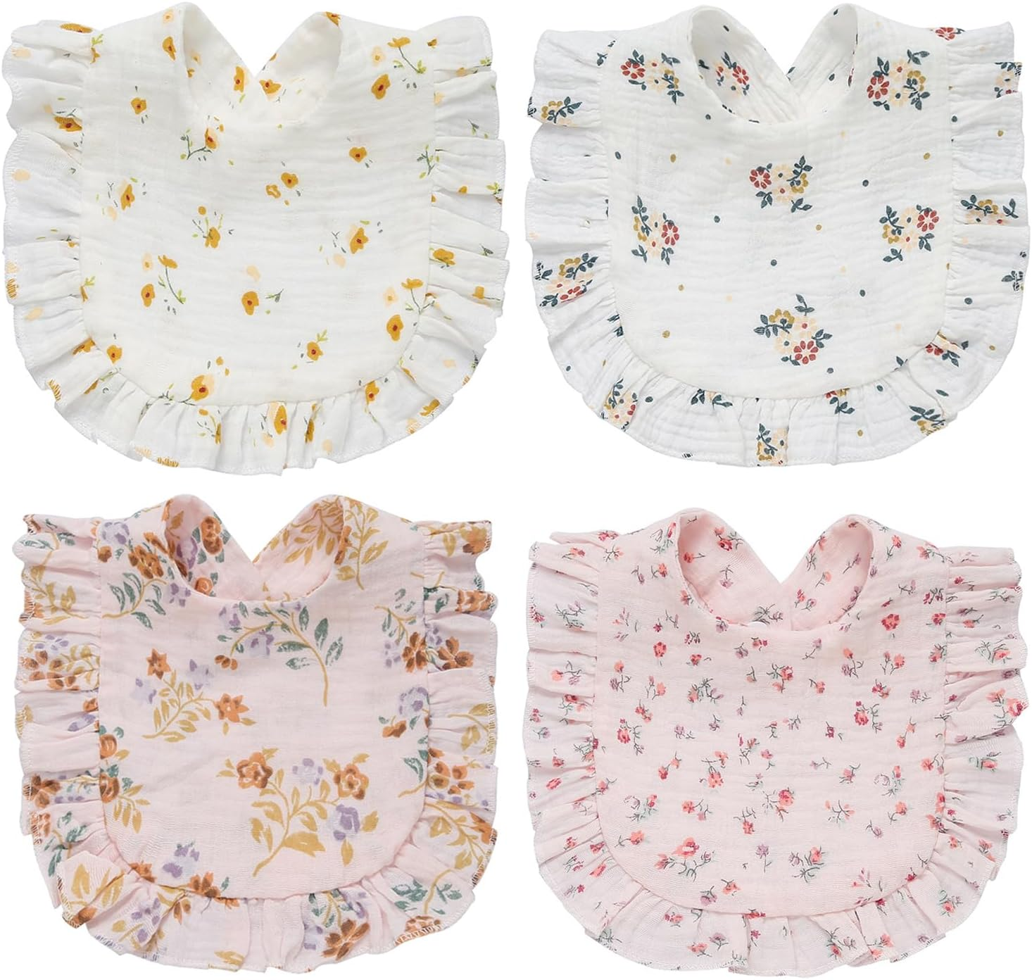 ZONEY 4 Pack Solid Muslin Baby Bibs Baby Bandana Drool Bibs Absorbent Cotton Bibs for Unisex Boys Girls