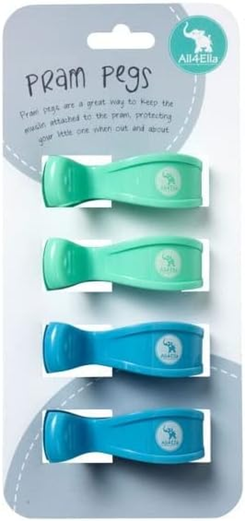 All4Ella Pram Pegs, Pastel Mix Blue/Green, 4 Count