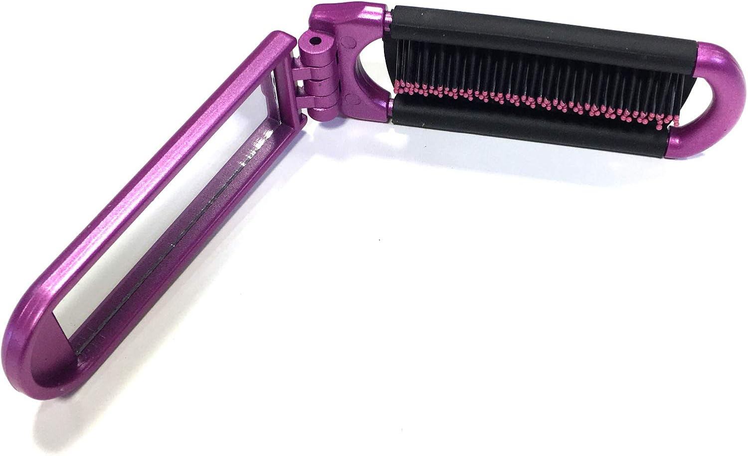 ALAZCO 2 Assorted Colors Folding Hair Brush with Mirror Compact Pocket Size Travel Car Gym Bag Purse Locker Swimming Camping Sleepover Gift and More image number 2