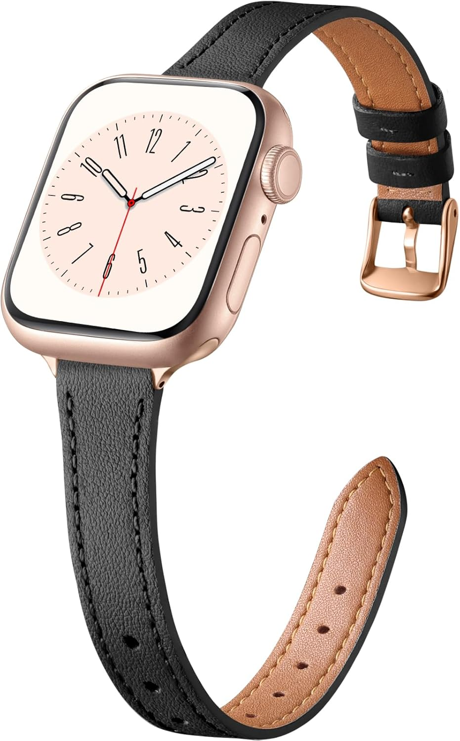Witzon Slim Leather Straps Compatible with Apple Watch Strap 38Mm 40Mm 41Mm 42Mm 44Mm 45Mm Women, Top Grain Genuine Leather Strap Thin Watch Wristband for Iwatch Series 9 8 7 6 5 4 3 2 1 SE Ultra