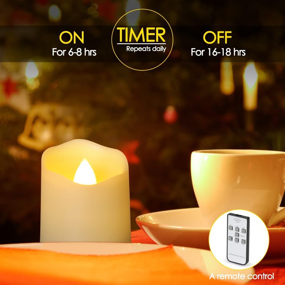 Actpe LED Tea Light Candles with Timer Remote Controlller, 6Pcs Flameless Flickering Battery Operated Long Lasting Votice Candles for Home Party Birthday Xmas Halloween Festival Cellection