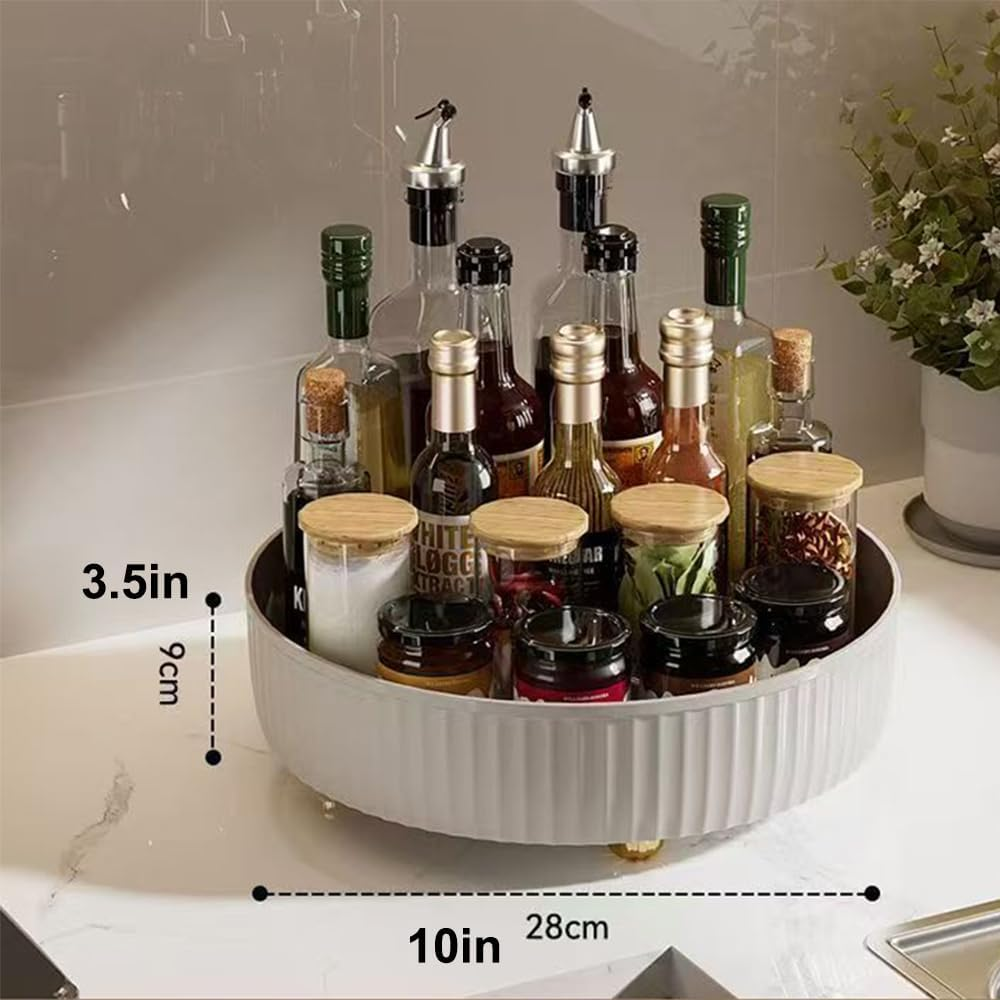 Hbluefat Lazy Susan Organizers, Turntable Makeup Perfume Organizer, 360&deg; Rotating Spice Rack Organisers, 10In Multifunctional Rotating Jewelry Storage Tray for Bathroom, Kitchen, Pantry (White) - White image number 2