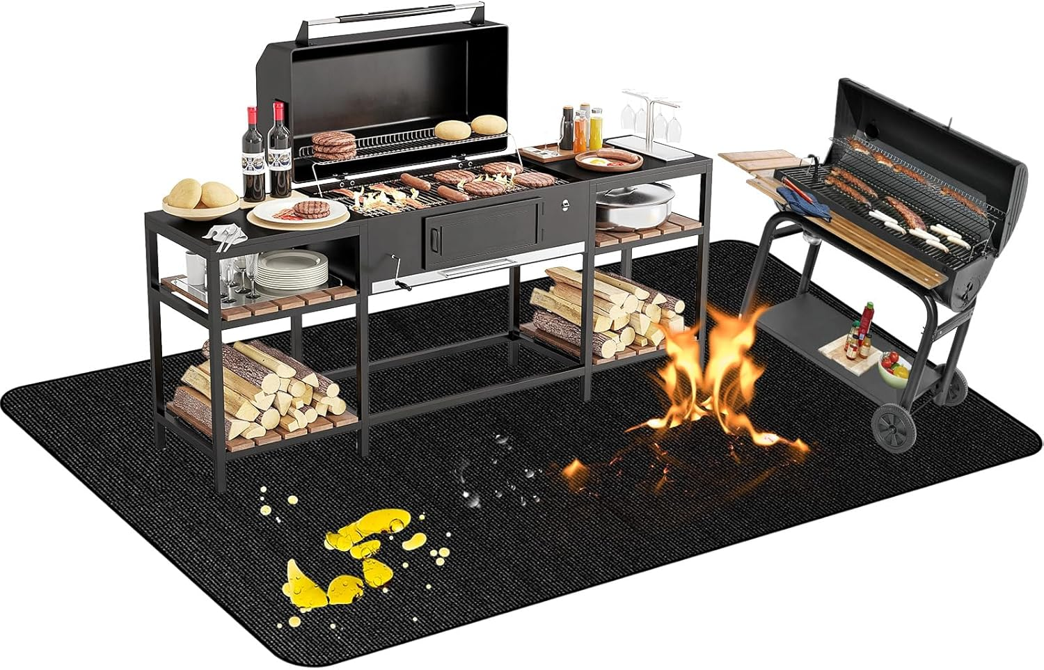 193 * 129Cm Large under Grill Mat for Outdoor Grill &ndash; Double-Sided Fireproof, Waterproof, Oil-Proof BBQ Mat Protector for Deck, Patio, Lawn, or Indoor Fireplace &ndash; Easy to Clean, Durable Design