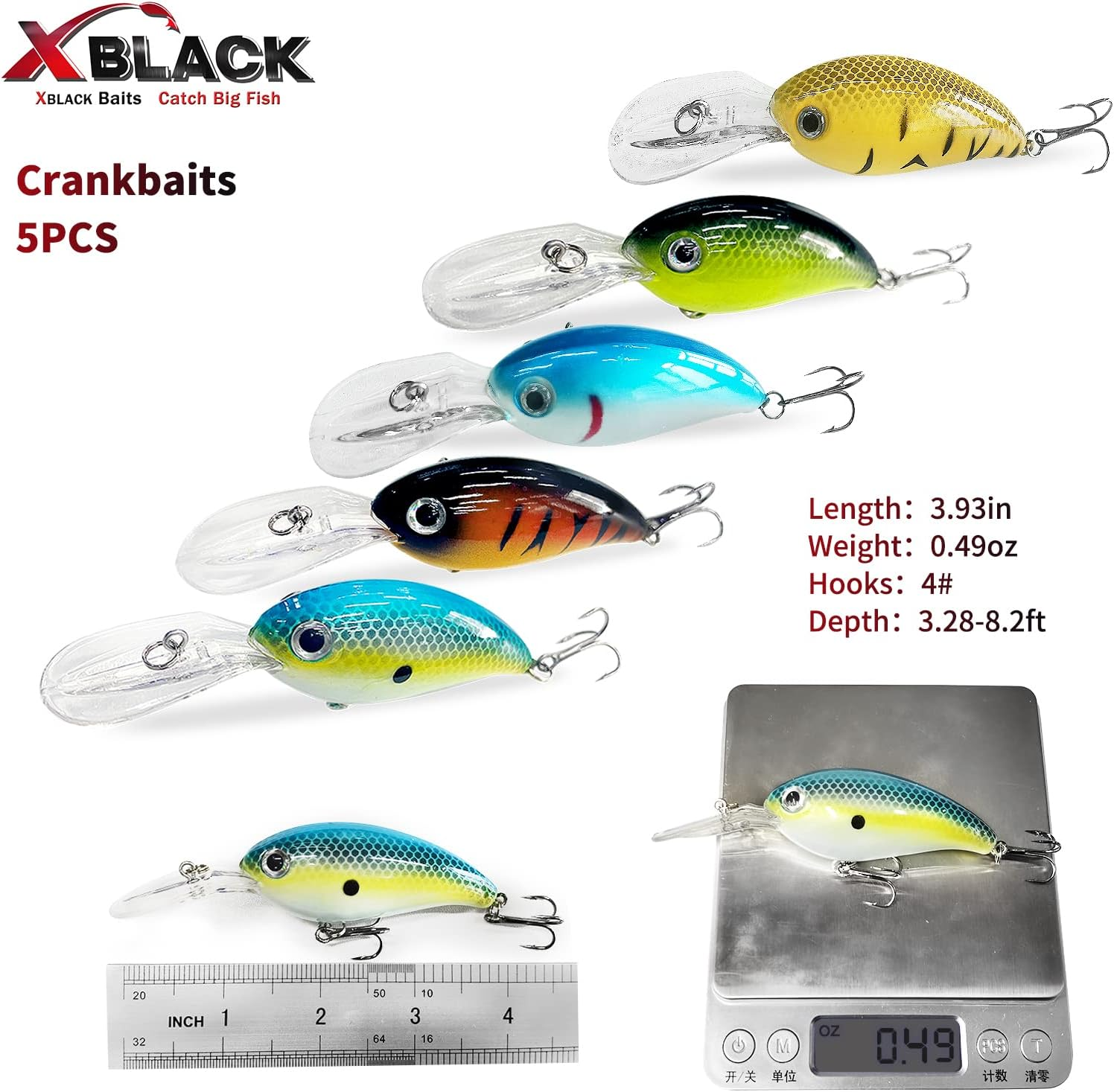 XBLACK Hard Fishing Lures Set Minnow Popper Jointed VIB Shrimp Frogs Crankbaits for Beginner Starter, XBLACK Baits, Catch Big Fish! - Colorful-48A image number 5