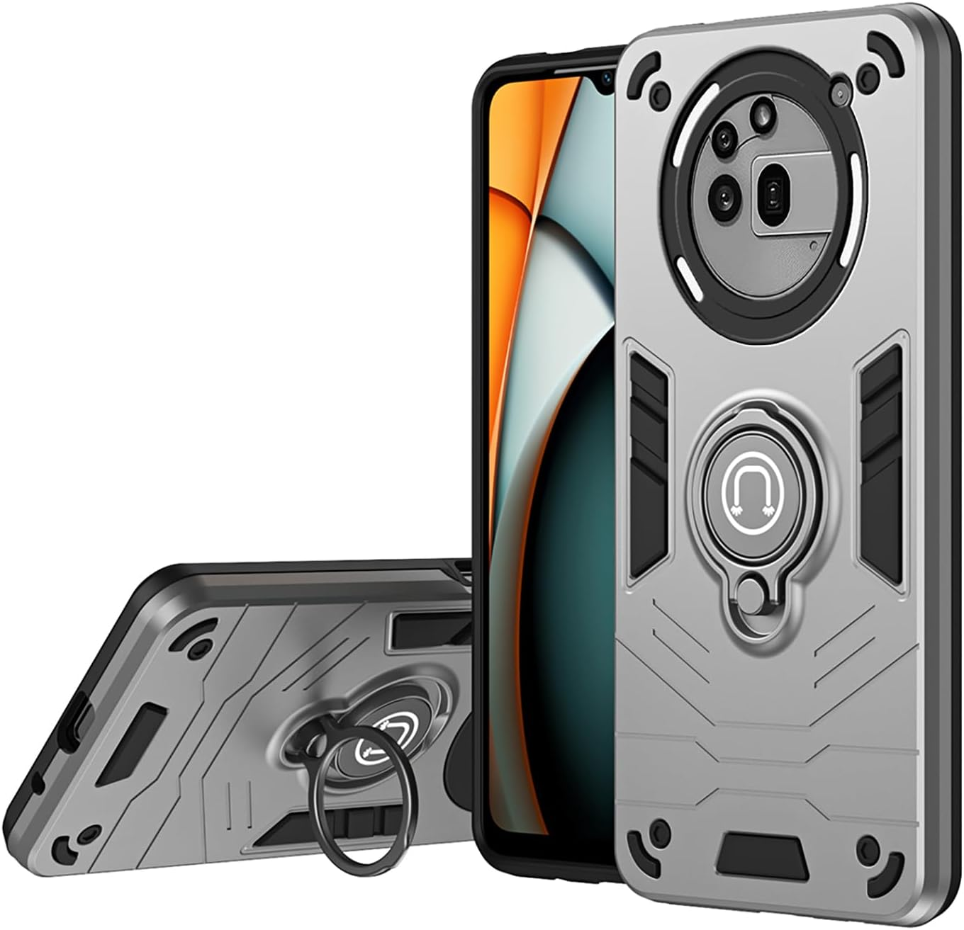 ILING Case for Nothing Phone (3A) Pro, Ultra Thin Matte Texture Hard PC Shockproof Armour Mobile Phone Case, Silicone TPU Bumper Protective Case with Ring Stand and Camera Protection (Silver)