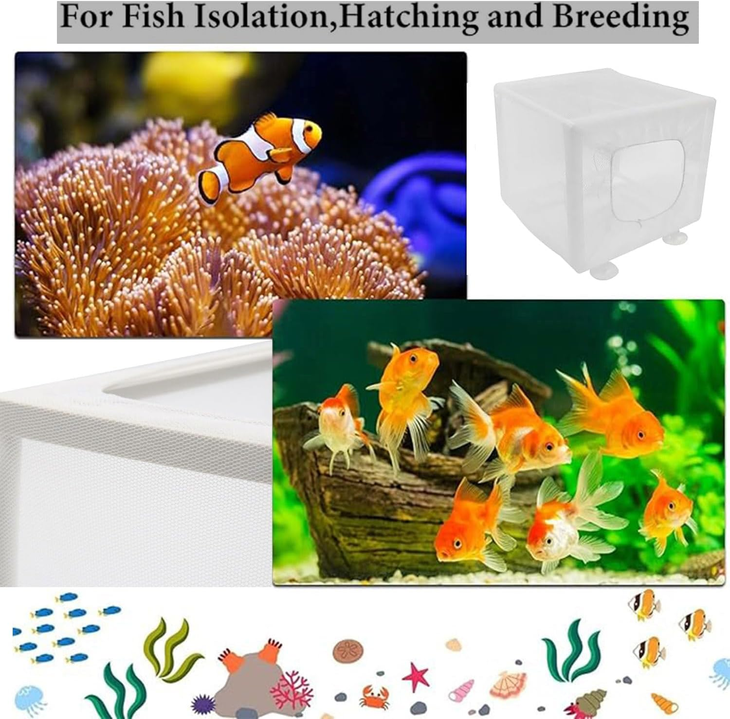 Roczential Fish Breeder Box, Fish Isolation Box Mesh Box, Juvenile Fish Separation Net, Isolating, or Domesticating Fitank Incubator Box, Fish Fry Hatchery with Suction Cups (Large)