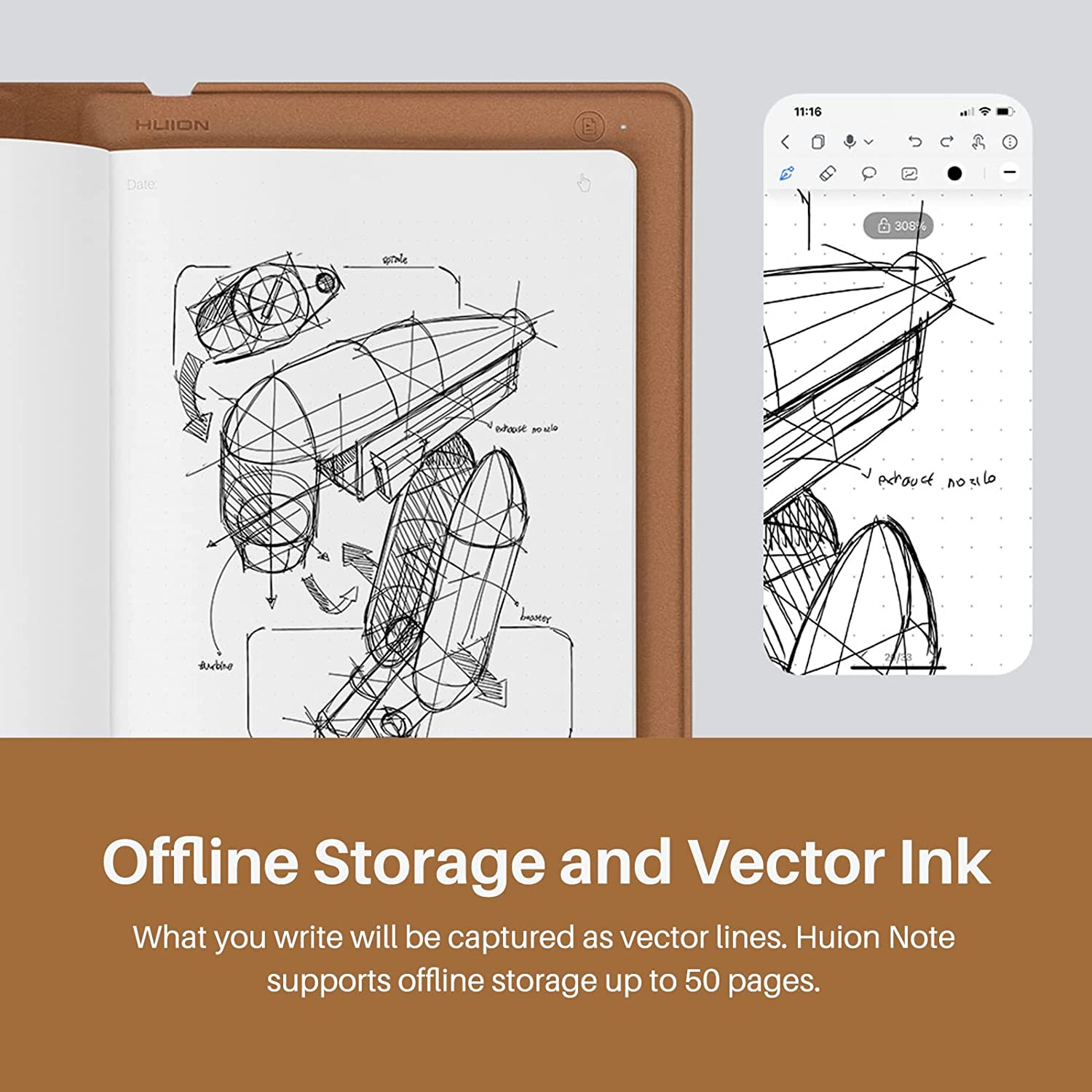 HUION Note 2-In-1 Digital Notebook Drawing Tablet with Battery-Free Pen, Bluetooth Wireless Paper Tablet Electronic Writing Pad for Note-Taking, Digital Art & Meeting, Refillable A5 Notepad, 9.5X7Inch image number 2