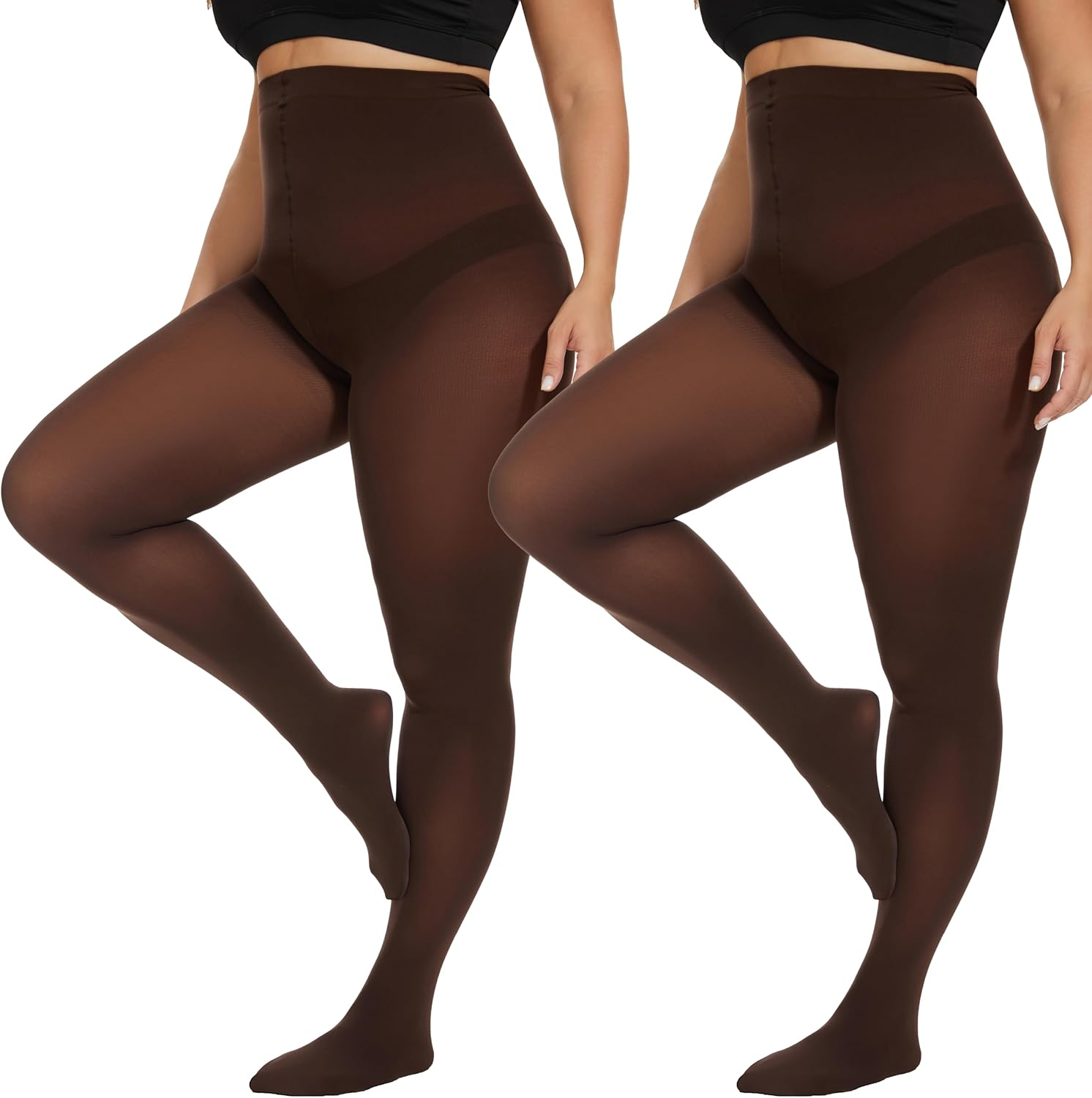 Cozywow plus Size Tights for Women, 80D Soft Solid Color Stockings, High Waist Semi Opaque Pantyhose image number 6