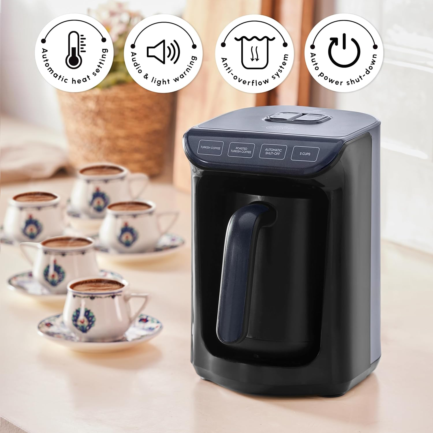 KARACA Hatır Roast Turkish Coffee Maker, Shiny Black, 5 Cup Capacity, High Foam, 535 W, Voice Warning System, Light Warning System, Measuring Spoon, Easy Cleaning image number 6