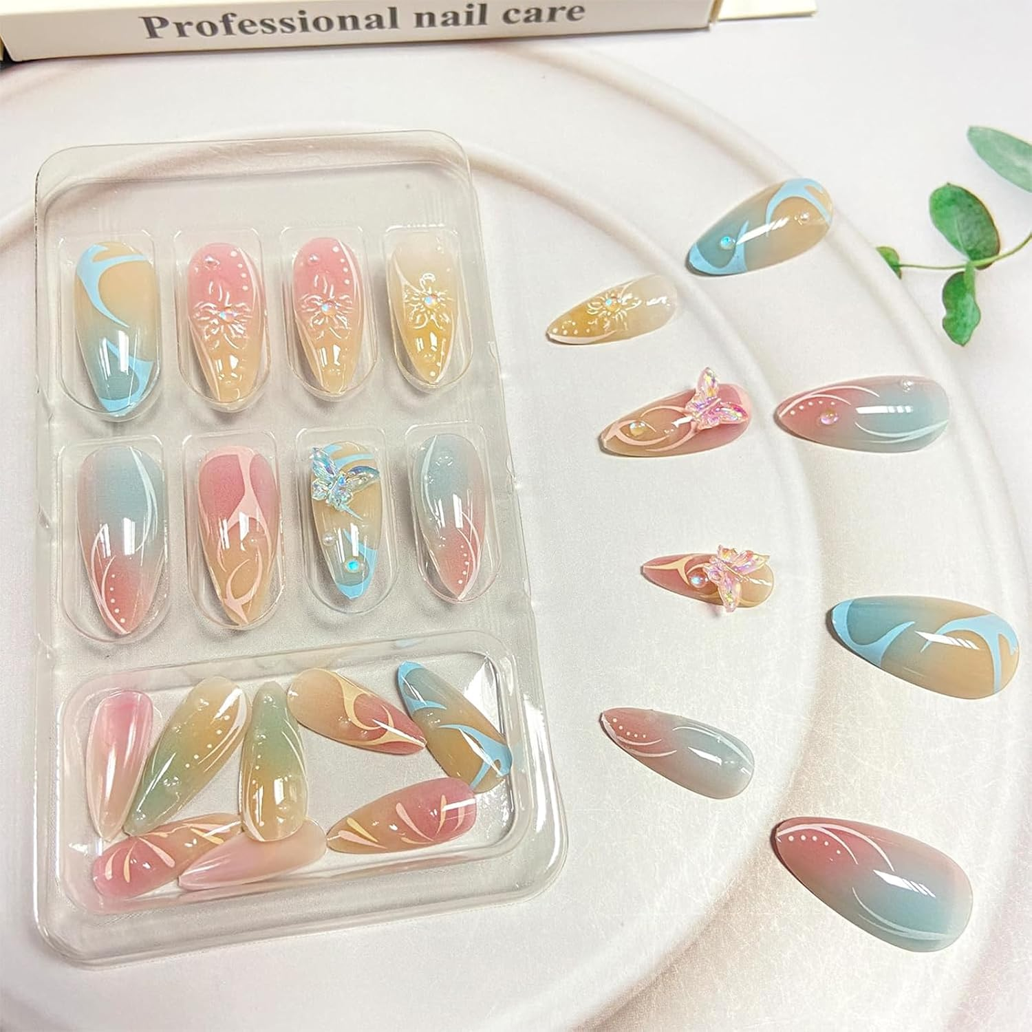 TELAIN Frencho 3D Flowers Press on Nails French Artificial Nails, Fake Nails, Artificial Nails for Sticking, Adhesive Nails, Press Ons, False Nails Set for Sticking, Frencho, Pack of 24 image number 1